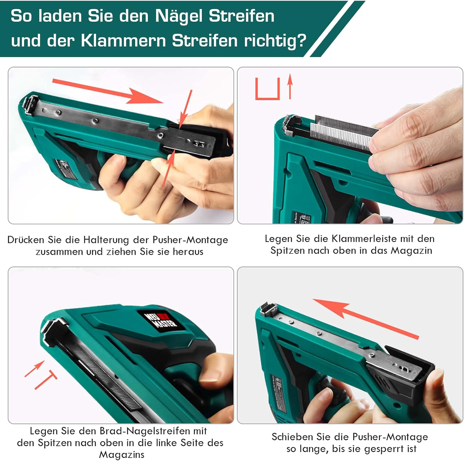 Thumbnail 4 de NEU MASTER Elektrotacker NTC0060 – elektrische Nagel- und Klammerpistole für DIY, 400 Klammern & 200 Nägel