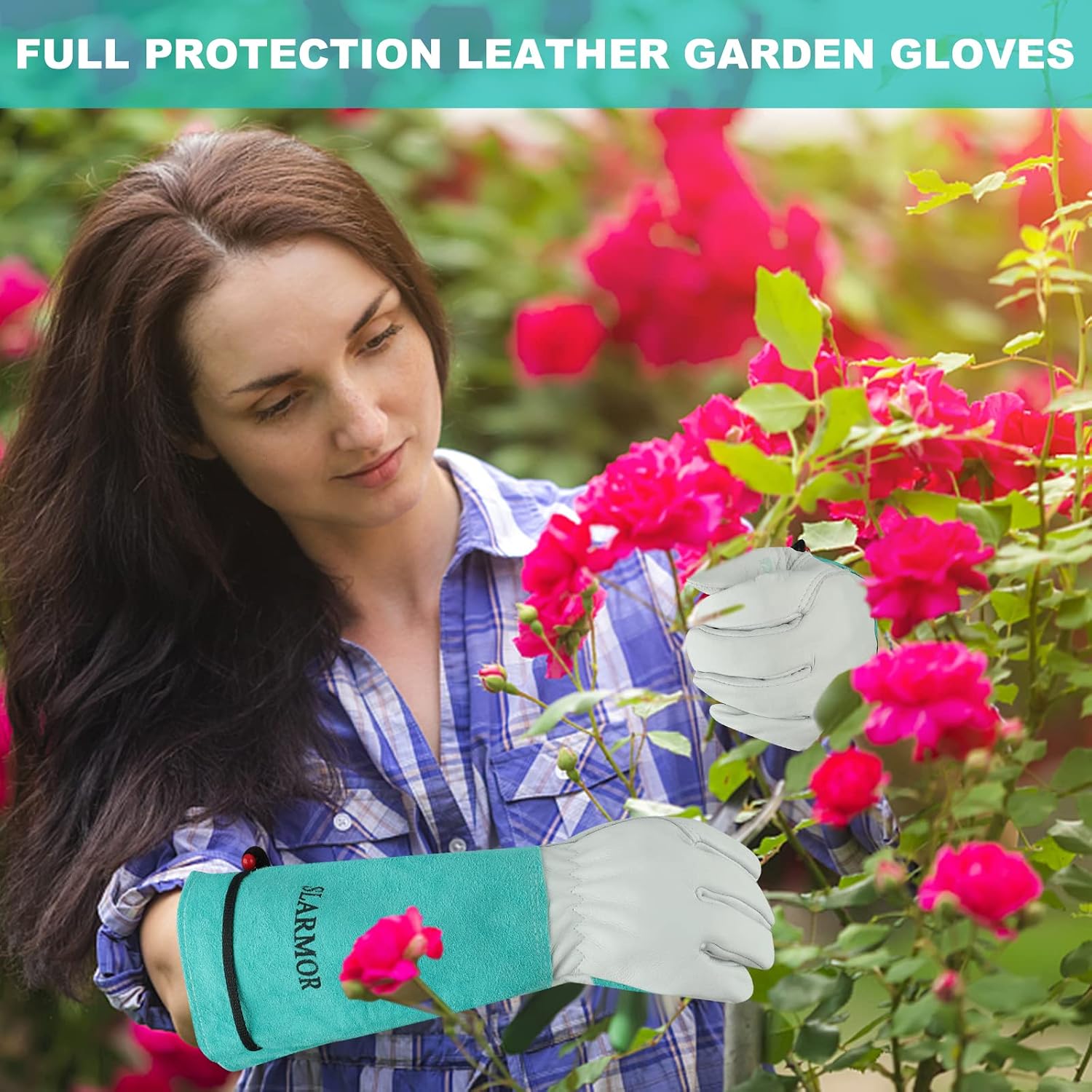 Detalle 2 de SLARMOR Gartenhandschuhe aus Leder für Rosenpflege