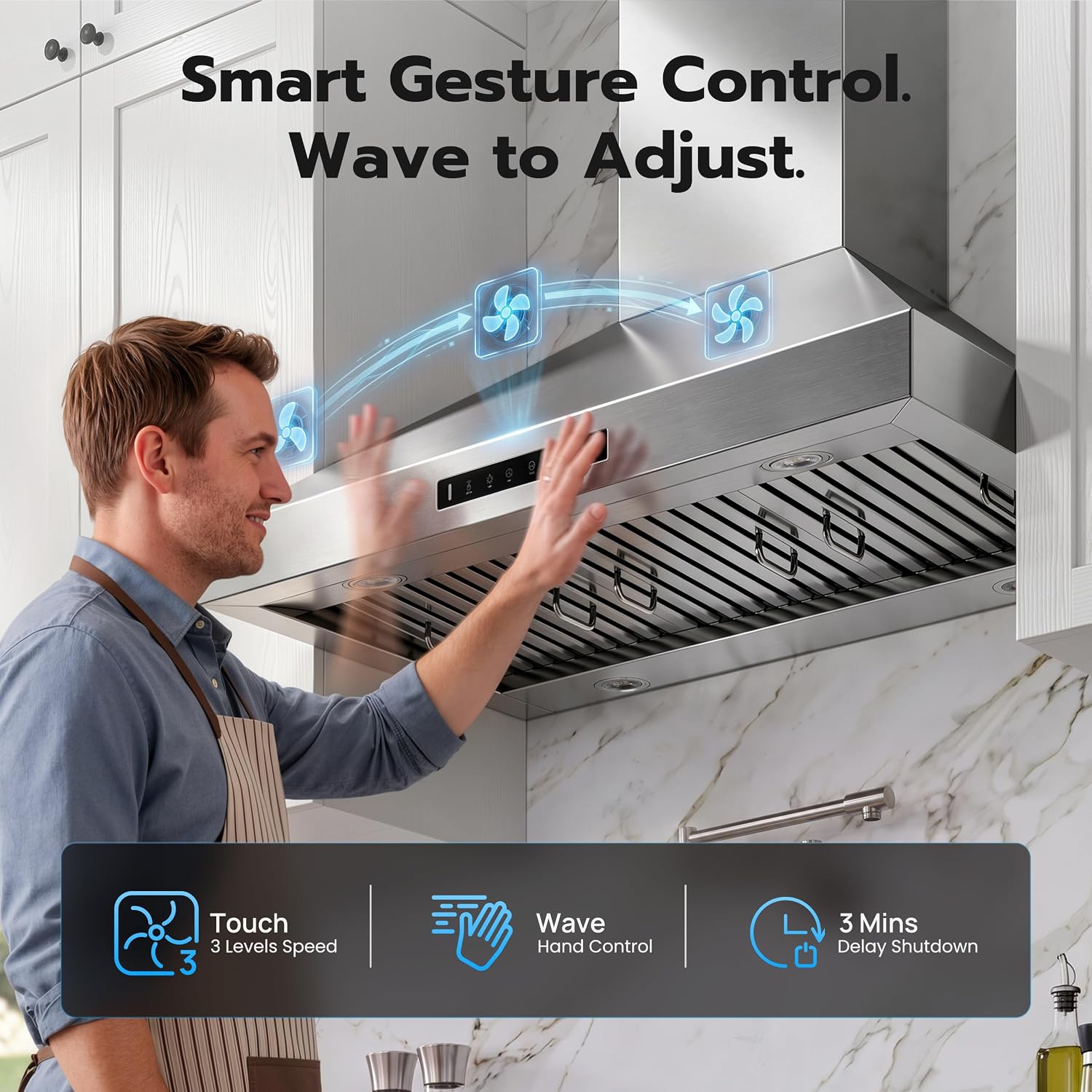 Detalle 2 de VIKIO HOME 36-Inch Wall Mount Range Hood, 900 CFM, Gesture and Touch Controls
