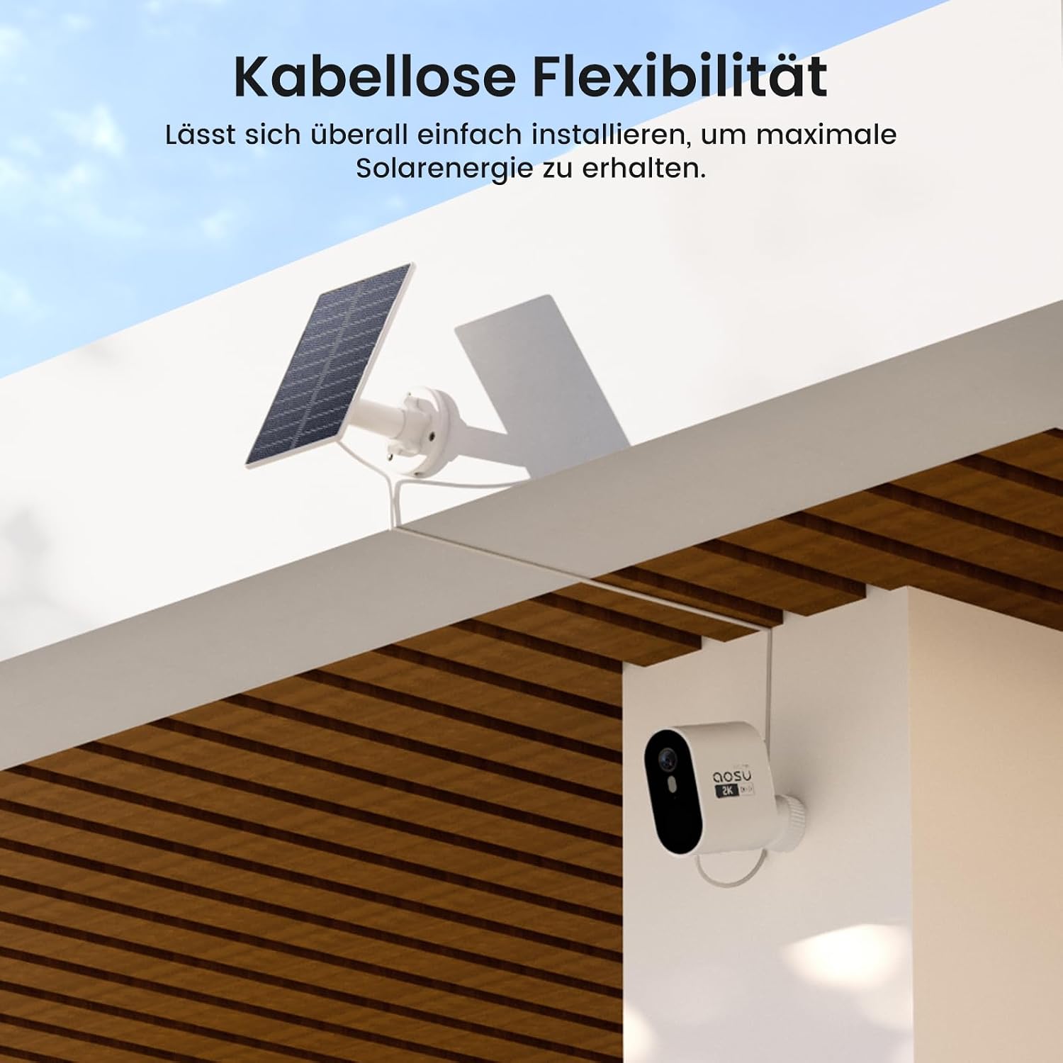 Detalle de aosu 2K Überwachungskamera 4er Kit mit aosuBase und Solar-Akku – Lokale Speicherung, PIR-Erkennung, 166° Weitwinkel