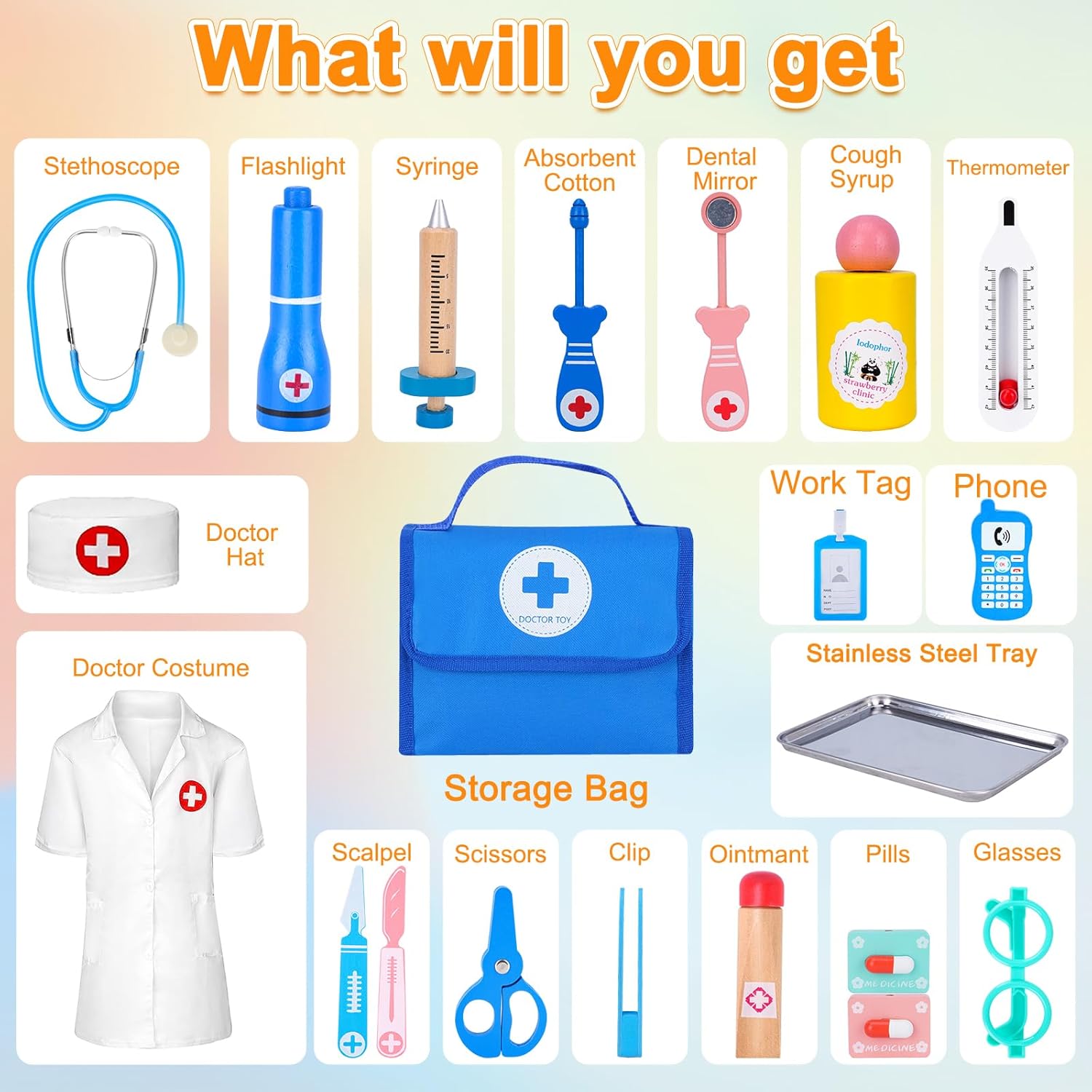 Thumbnail 1 de TGTT Doctors Set for Kids: Wooden Doctor Kit with Real Stethoscope and Portable Bag