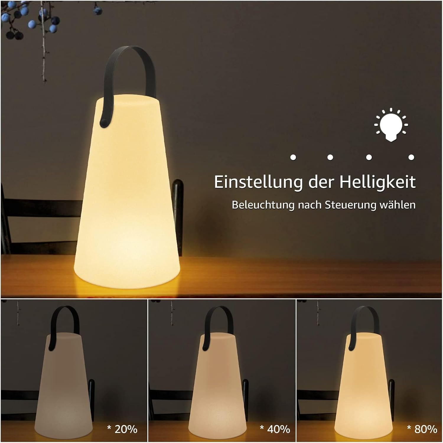 Detalle 2 de GGII LED Akku Tischlampe Outdoor – kabellos, dimmbar, 8 Farben, USB-C aufladbar, IP44