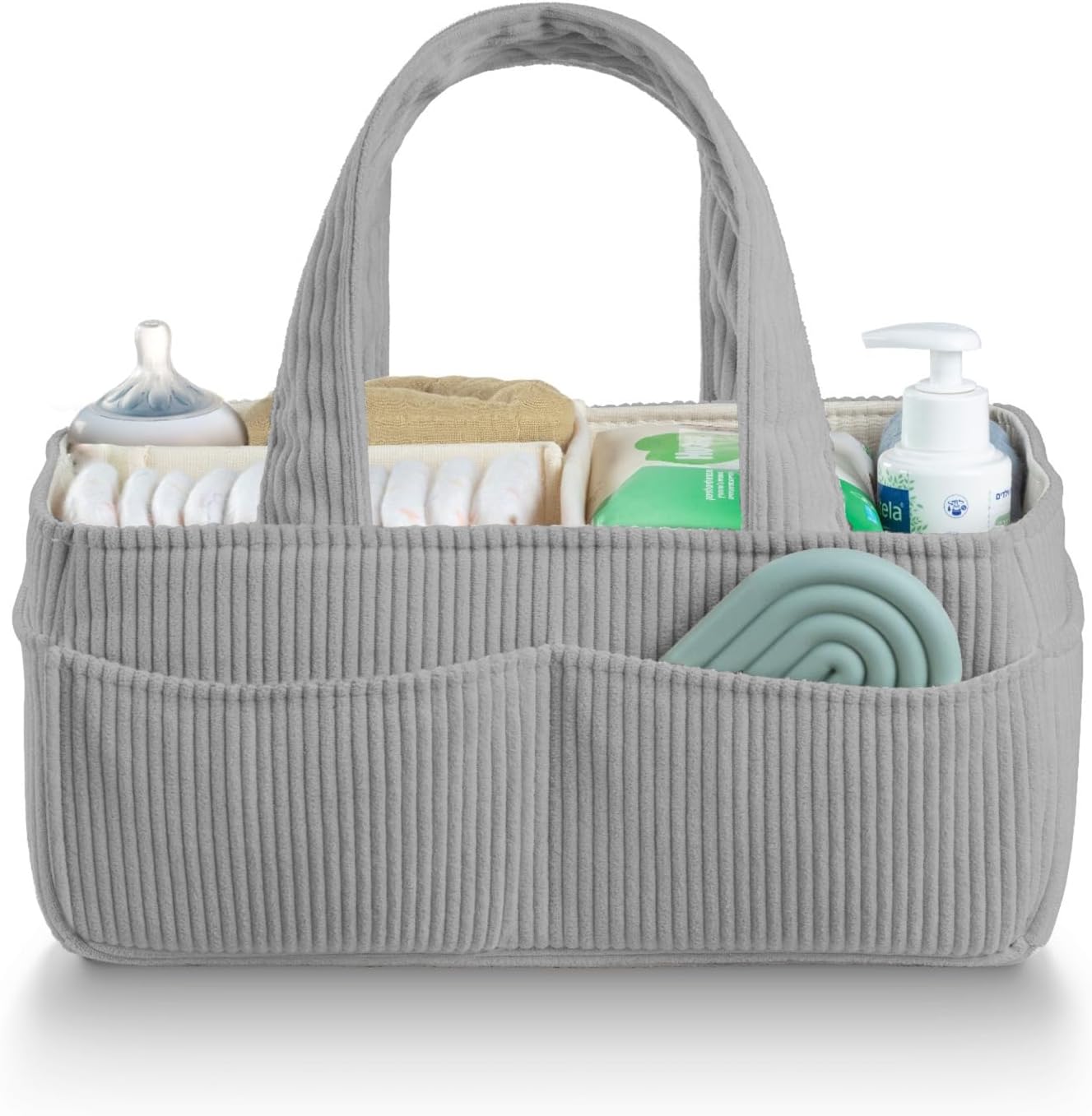 Detalle de PUTSKA Baby Nappy Caddy Organiser (Corduroy Grey) for Changing Table & Car