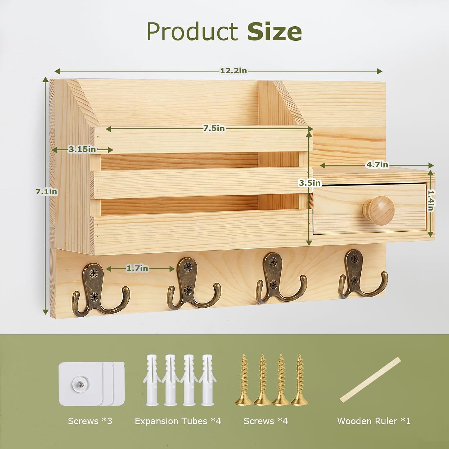 Thumbnail 4 de HOMEBROS RS-CTGGNR-US Wall-Mounted Key and Mail Organizer, 8 Hooks