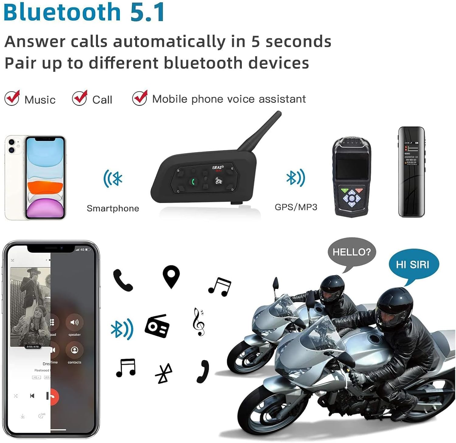Detalle de EJEAS V6 pro Interfono Moto 1200 m