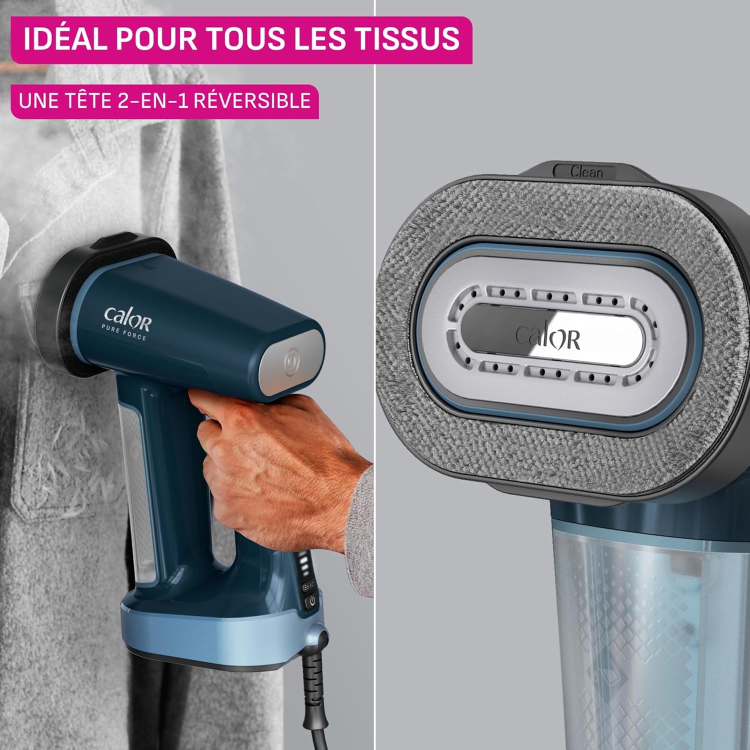 Detalle de Calor Pure Force 3en1 DT8755C0 – défroisseur à main et fer à repasser 1800W (bleu métallisé)