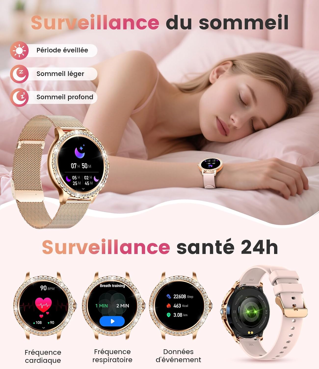 Thumbnail 6 de Montre Connectée Femme FITFLEX avec Appel Bluetooth et Suivi Santé – 1,32'' Rose