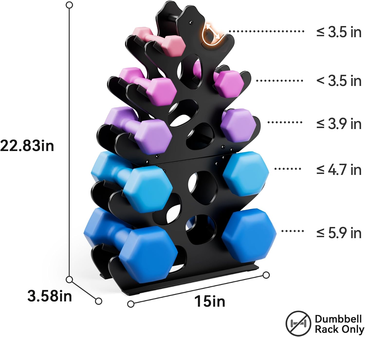 Detalle de Josmimic 11 4-Tier Dumbbell Rack with A-Frame Design and Rubber Edges