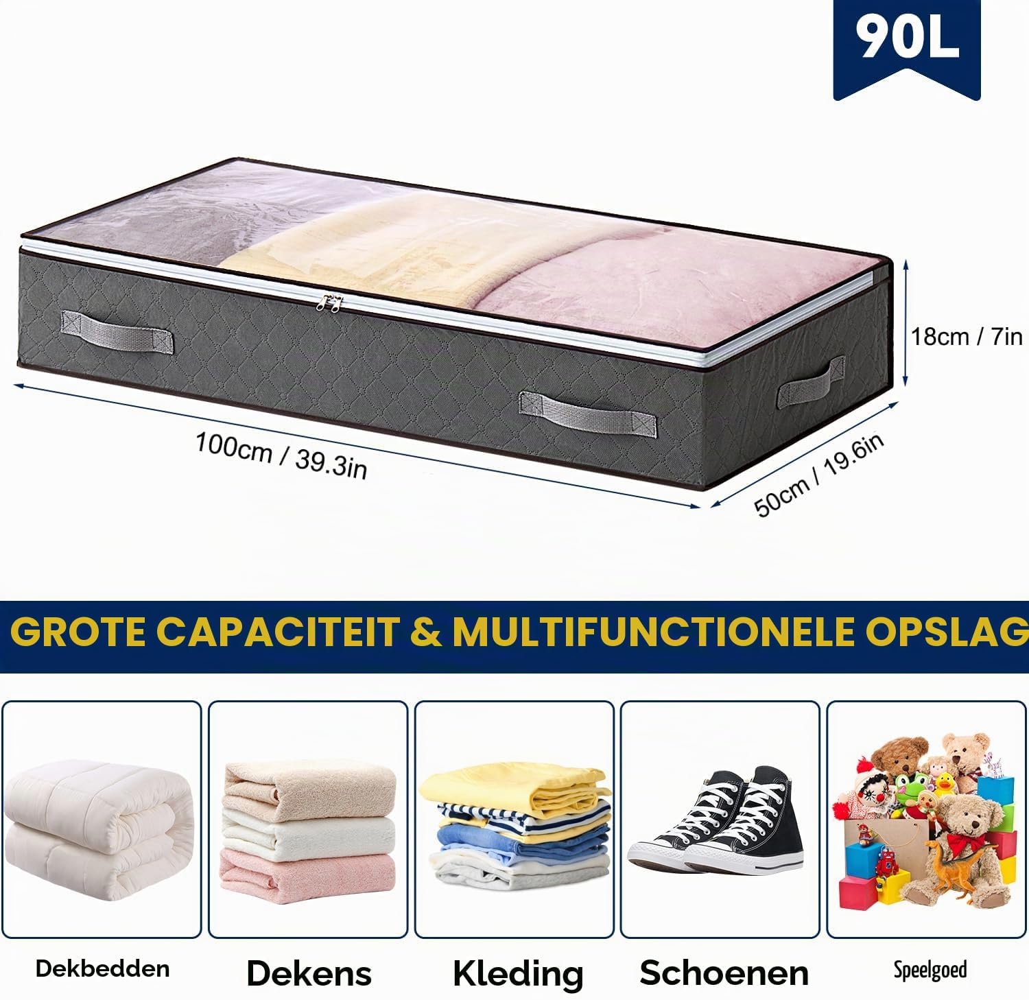 Thumbnail 1 de AIOR SND-CXK1 opbergzak voor onder het bed, 90 liter, opvouwbaar, grijs
