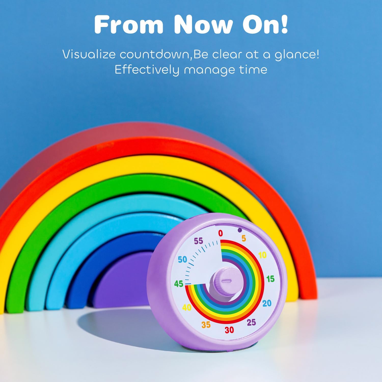 Detalle 2 de Visual Timer for Kids, 60-Minute Countdown (Purple Rainbow) – Silent Desk Timer for Time Management