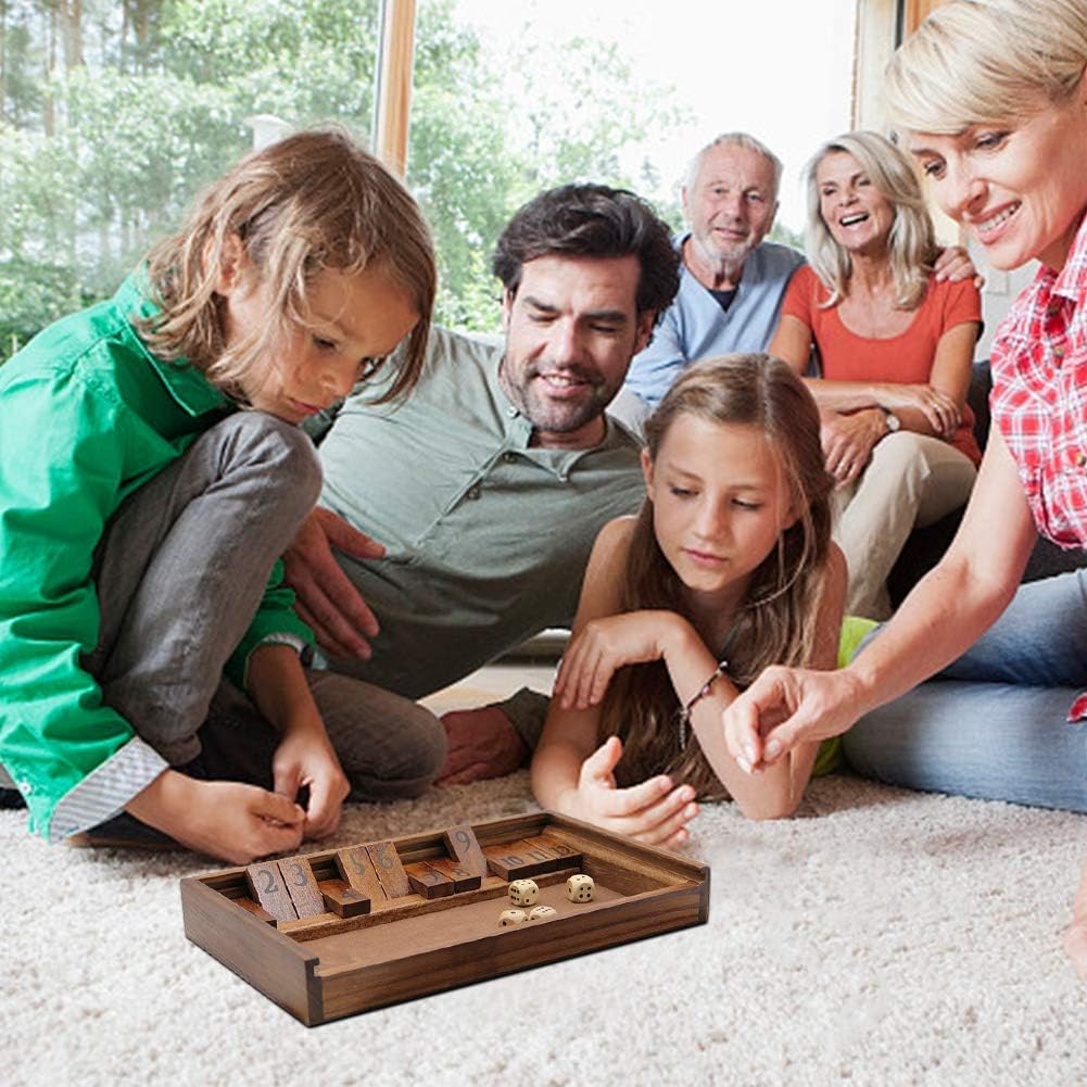 Detalle de Juegoal Shut The Box Wooden Board Dice Game with Lid (12 Numbers) — for Kids & Adults, Ages 5+