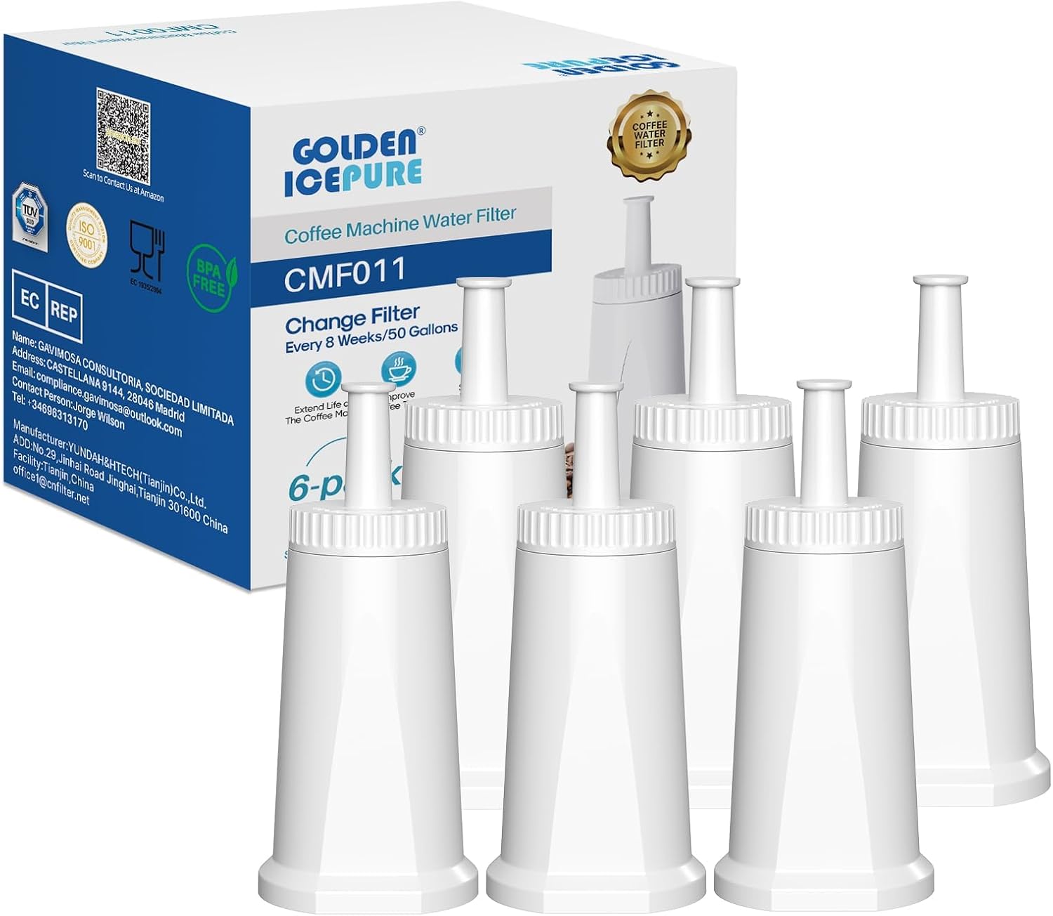 Detalle de GOLDEN ICEPURE Coffee Machine Water Filters, 6-Pack, NSF Certified