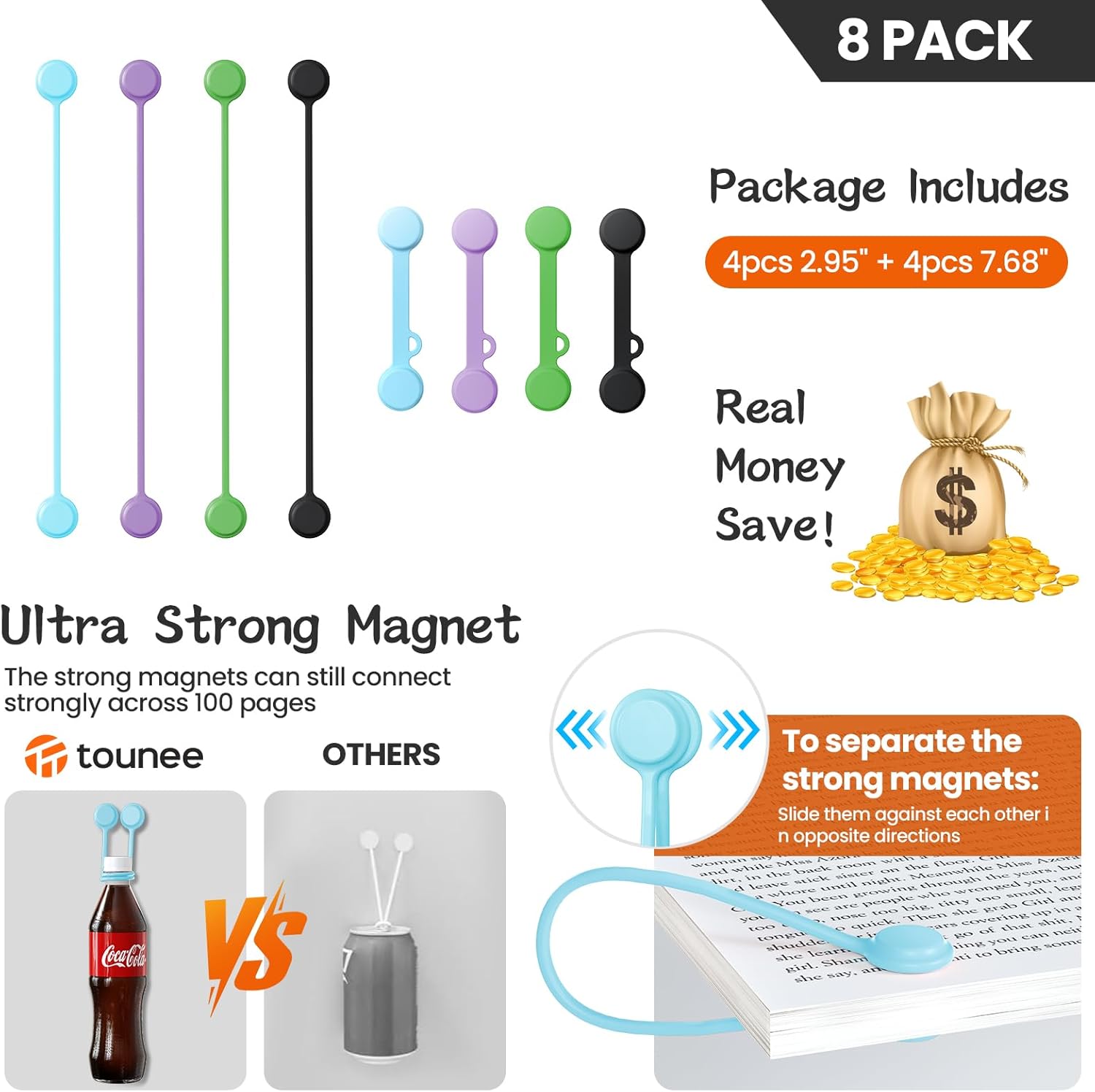 Detalle de Reusable Silicone Magnetic Cable Ties – 14-Pack (2 Sizes) for Cable Bundling and More