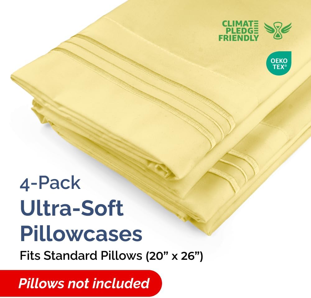 Detalle de Standard Pillow Cases Set of 4 – Ultra Soft Hotel Quality Pillowcase Covers in Yellow