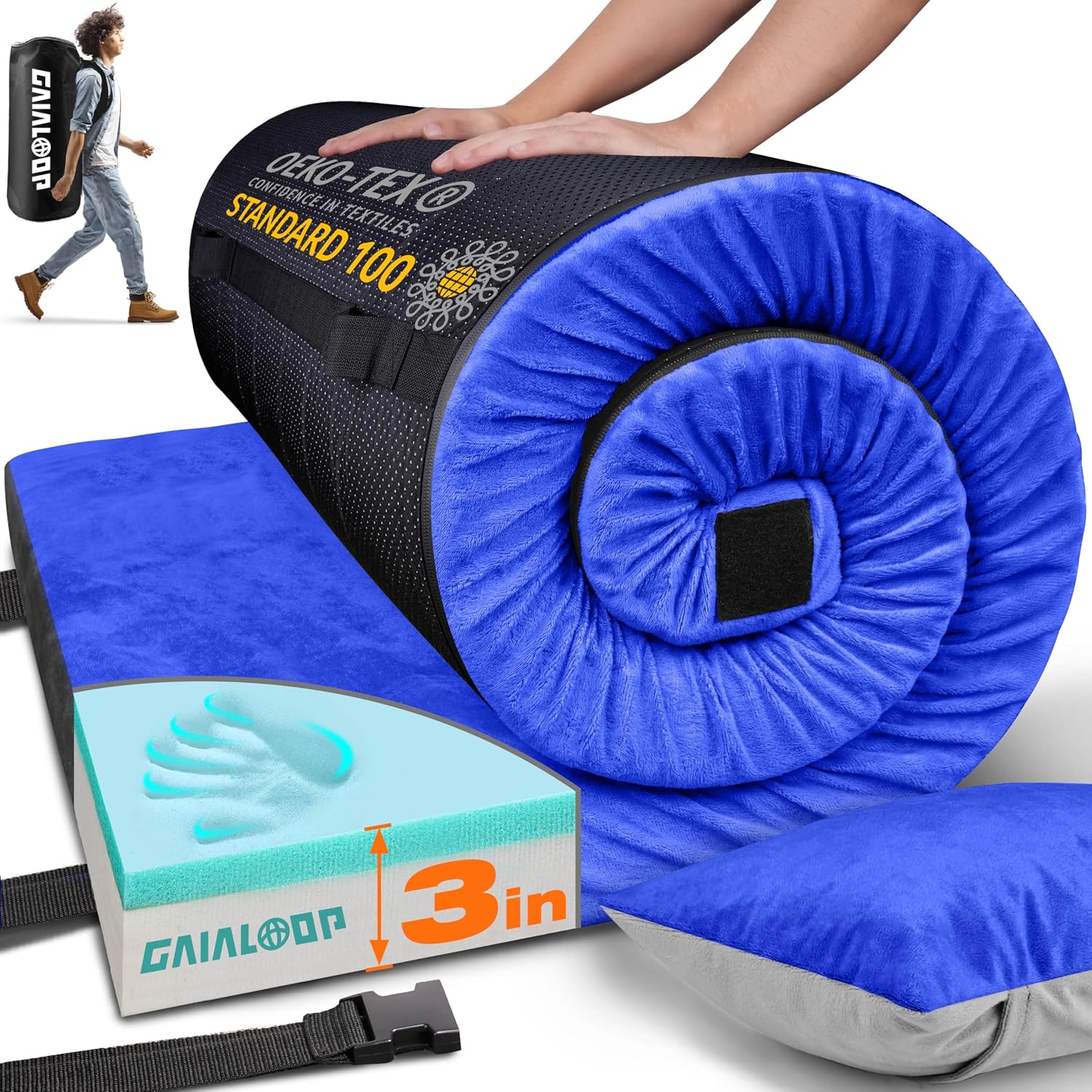 Thumbnail 6 de GAIALOOP 3 Inch Memory Foam Camping Mattress: Thick, Portable Comfort for Car, Tent, or Guest Sleepovers