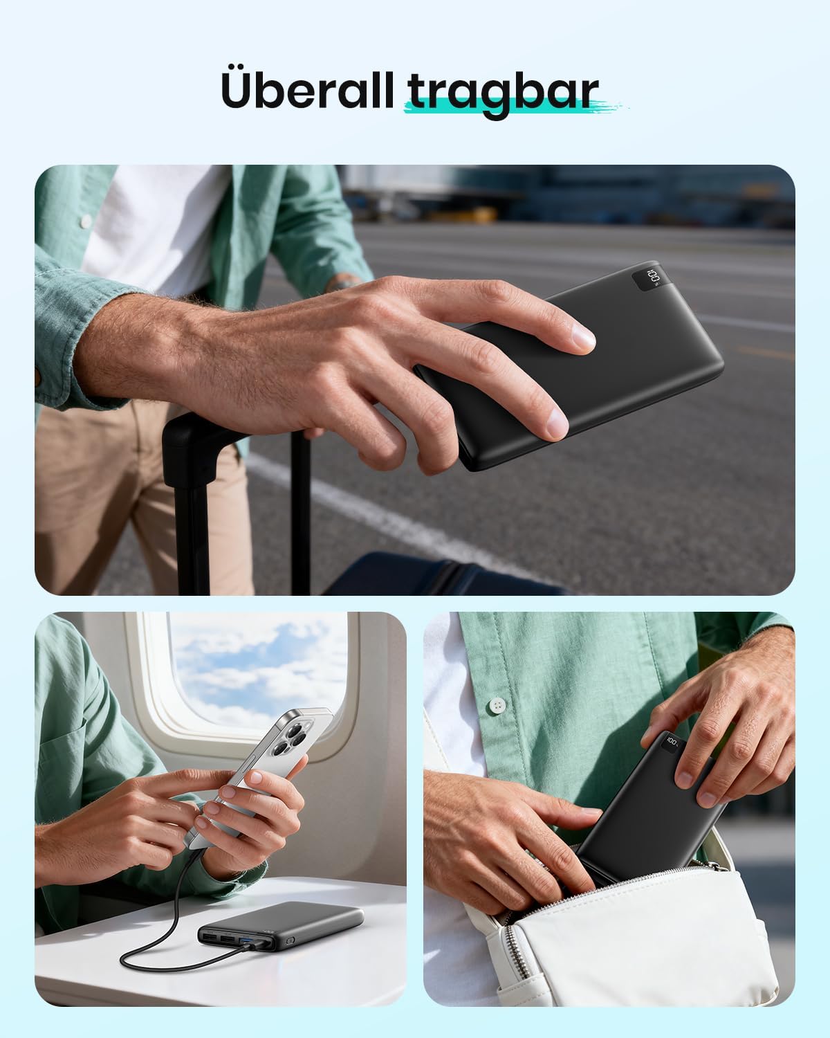 Detalle 2 de A ADDTOP Power Bank 20000mAh – 22,5W Schnellladefunktion, 4 Ausgänge, kompakt & sicher