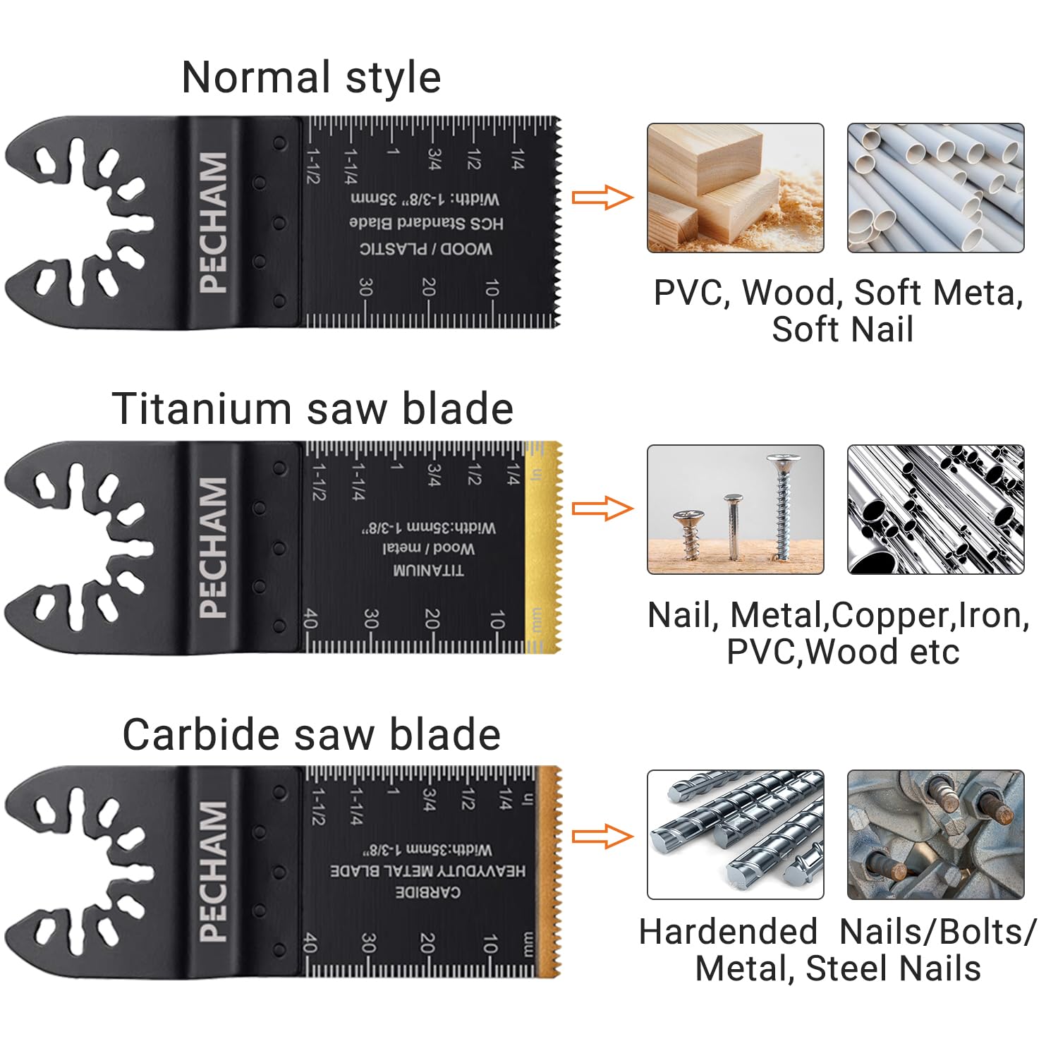 Detalle de PECHAM Tools-001 Oscillating Multitool Blades, 23-Piece Titanium and Carbide Set