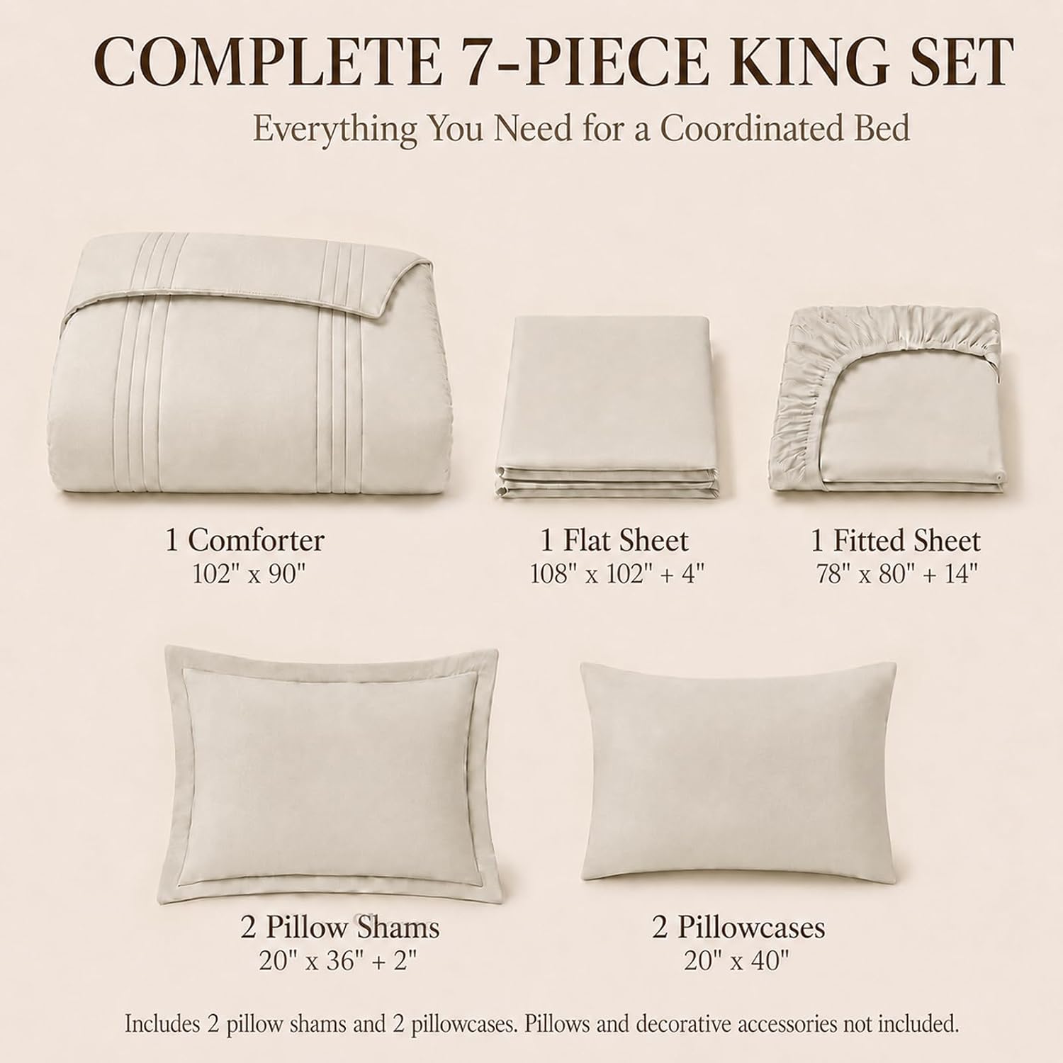 Thumbnail 1 de CozyLux King Size Beige Comforter Set, 7-Piece Bed in a Bag