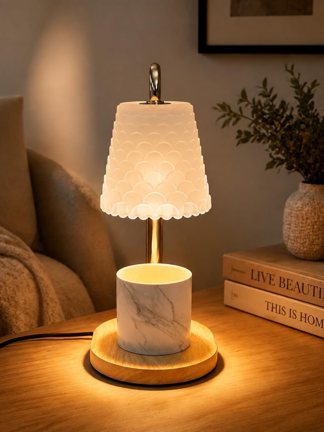 Detalle de JIMEI Candle Warmer Lamp with Timer, Golden Metal, Dimmable and Height Adjustable