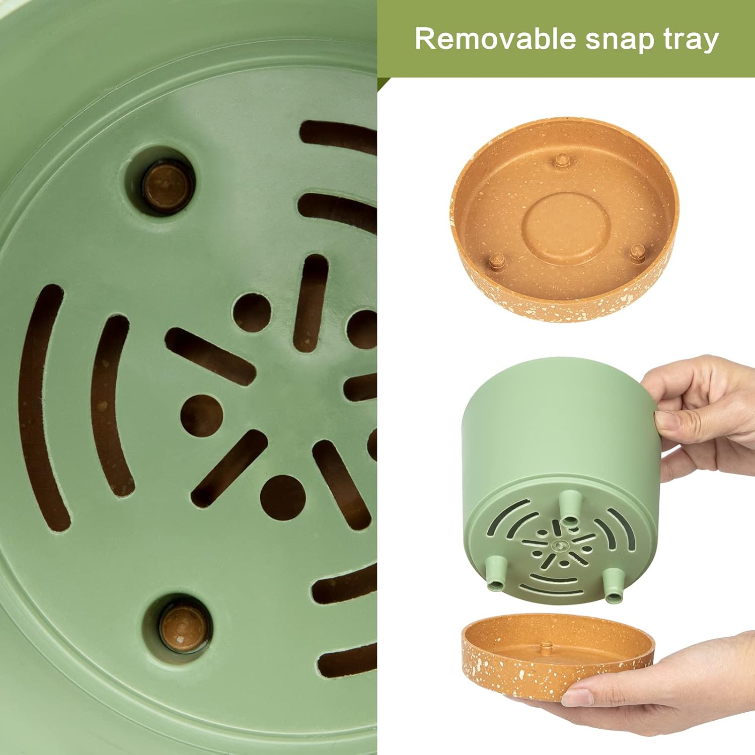 Detalle de QCQHDU 25.4cm Plant Pot (2 Pack) with Drainage Holes & Saucer Tray, Green
