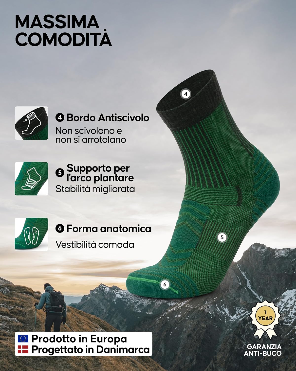 Detalle de Danish Endurance calzini trekking lana merino