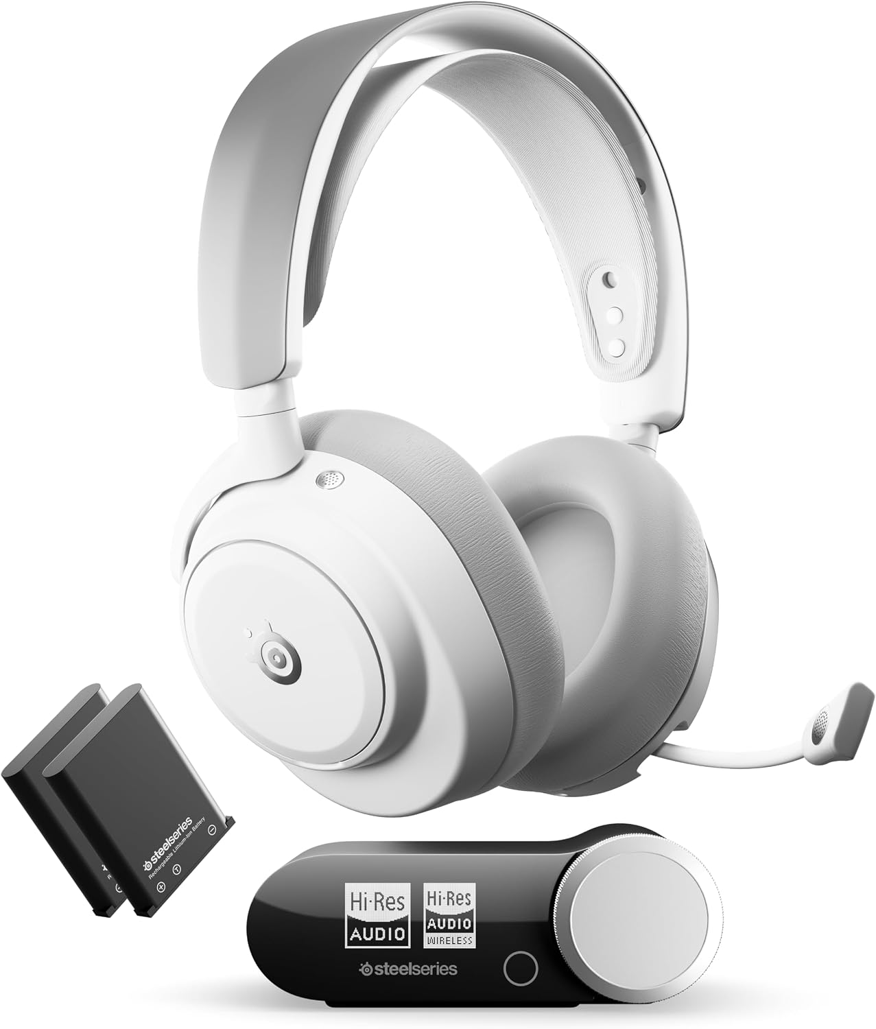 Detalle de SteelSeries Arctis Nova Pro Omni Wireless Gaming Headset, White, Hi-Res Audio and ANC