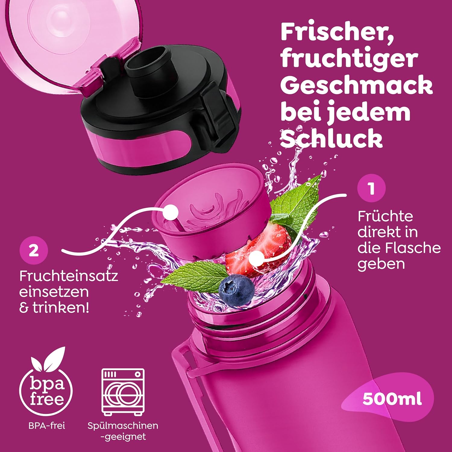 Thumbnail 2 de Sweety Fox Trinkflasche Kinder 500 ml Pink – auslaufsicher, spülmaschinenfest und gasgeeignet
