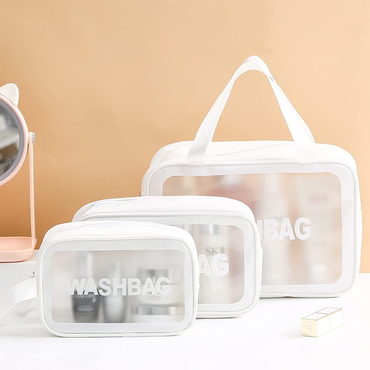 Thumbnail 3 de Mikytoper 3 PCS Clear Toiletry Bag Set (White) – Transparent PVC Travel Cosmetic Bags