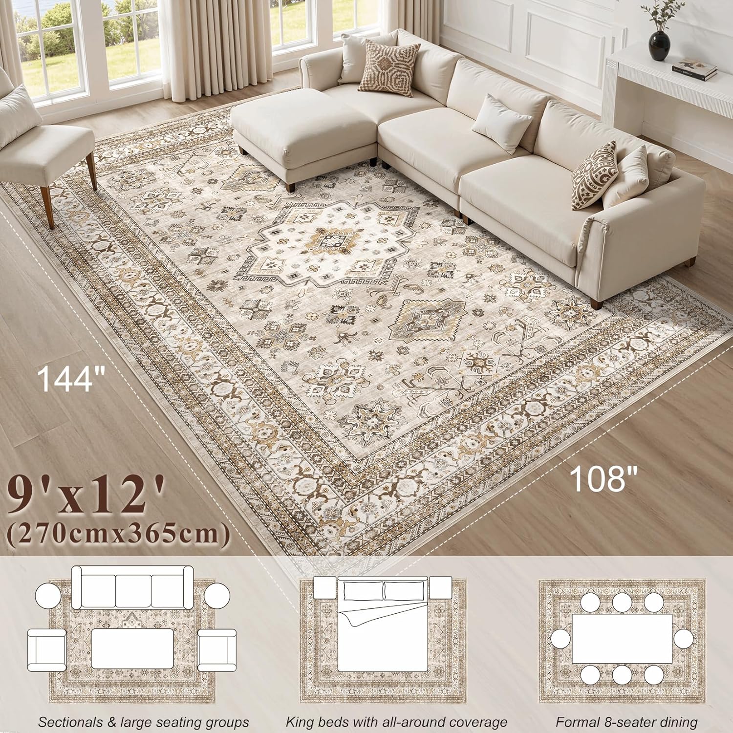 Detalle 2 de Vintage Living Room Area Rug 9x12