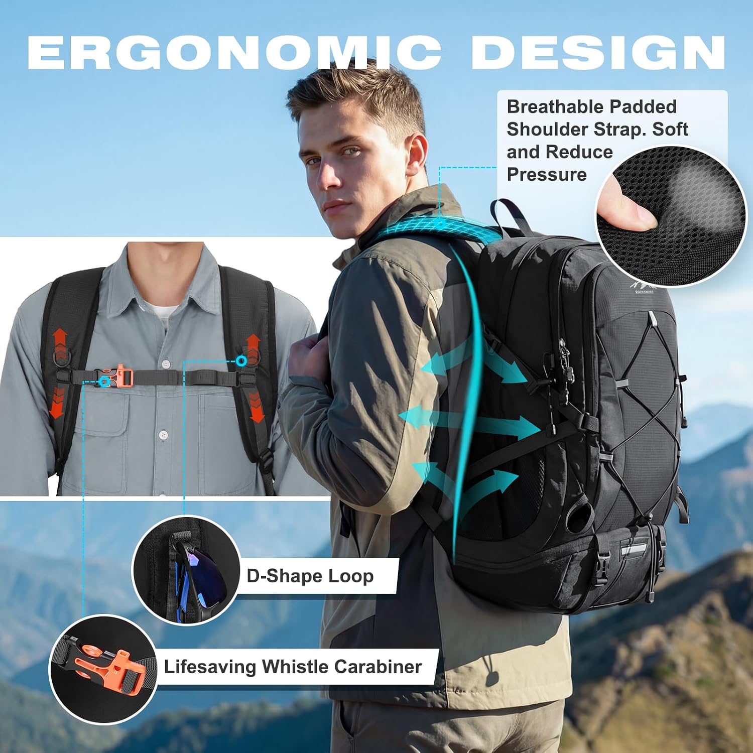 Detalle de RAINSMORE 40L hiking backpack rucksack