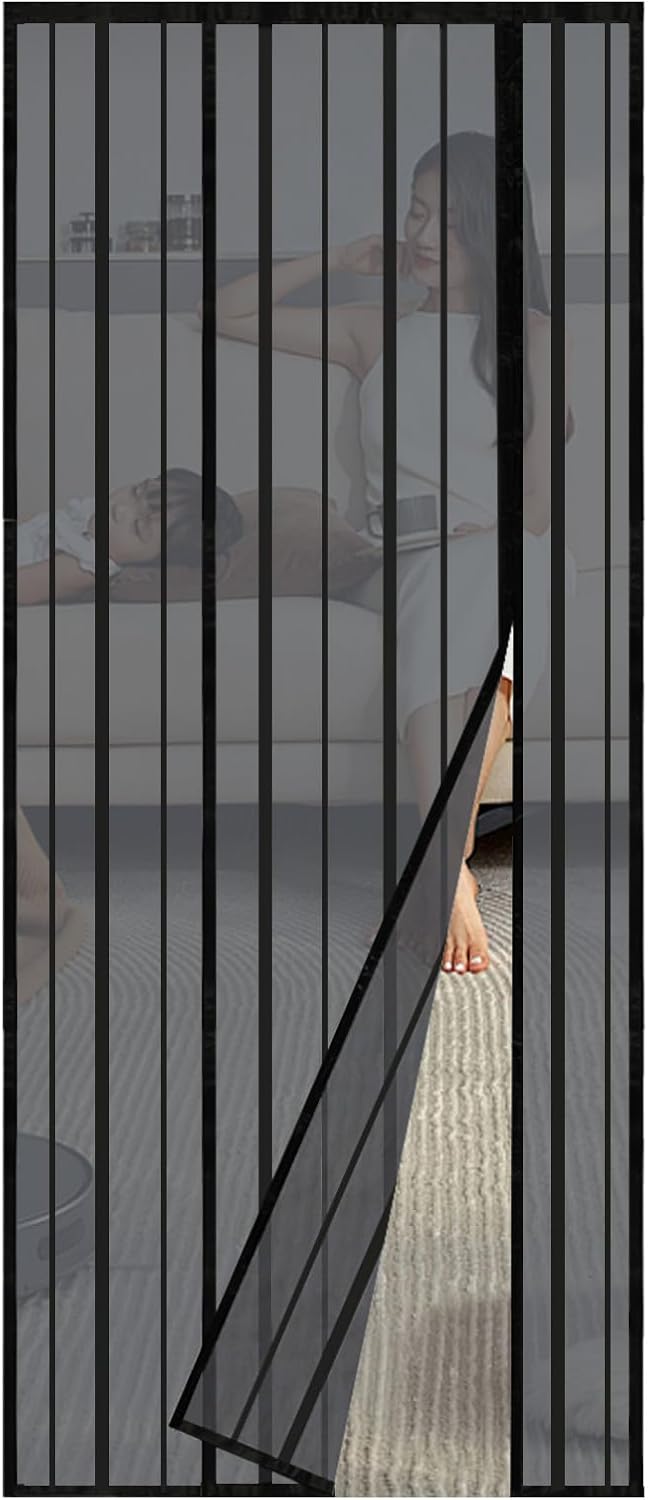 Detalle de Sekey Fliegengitter Tür Vorhang – magnetisch, ohne Bohren, 95x210 cm, schwarz