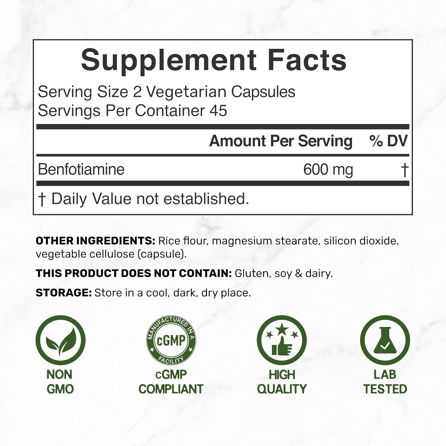 Detalle de Benfotiamine supplement 600 mg per serving