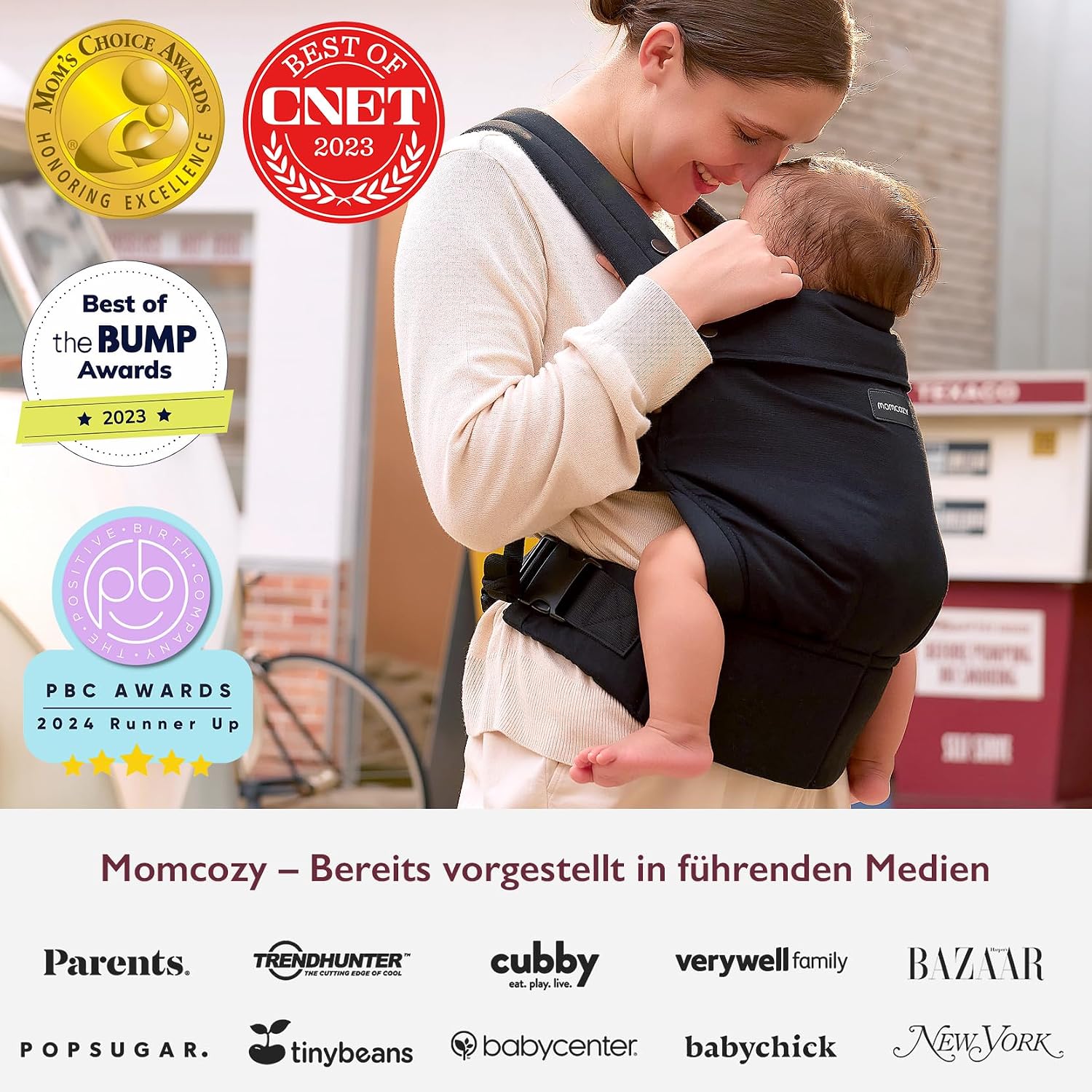 Detalle 2 de Momcozy Babytrage M‑Ergonomie 3–24 Monate 👶