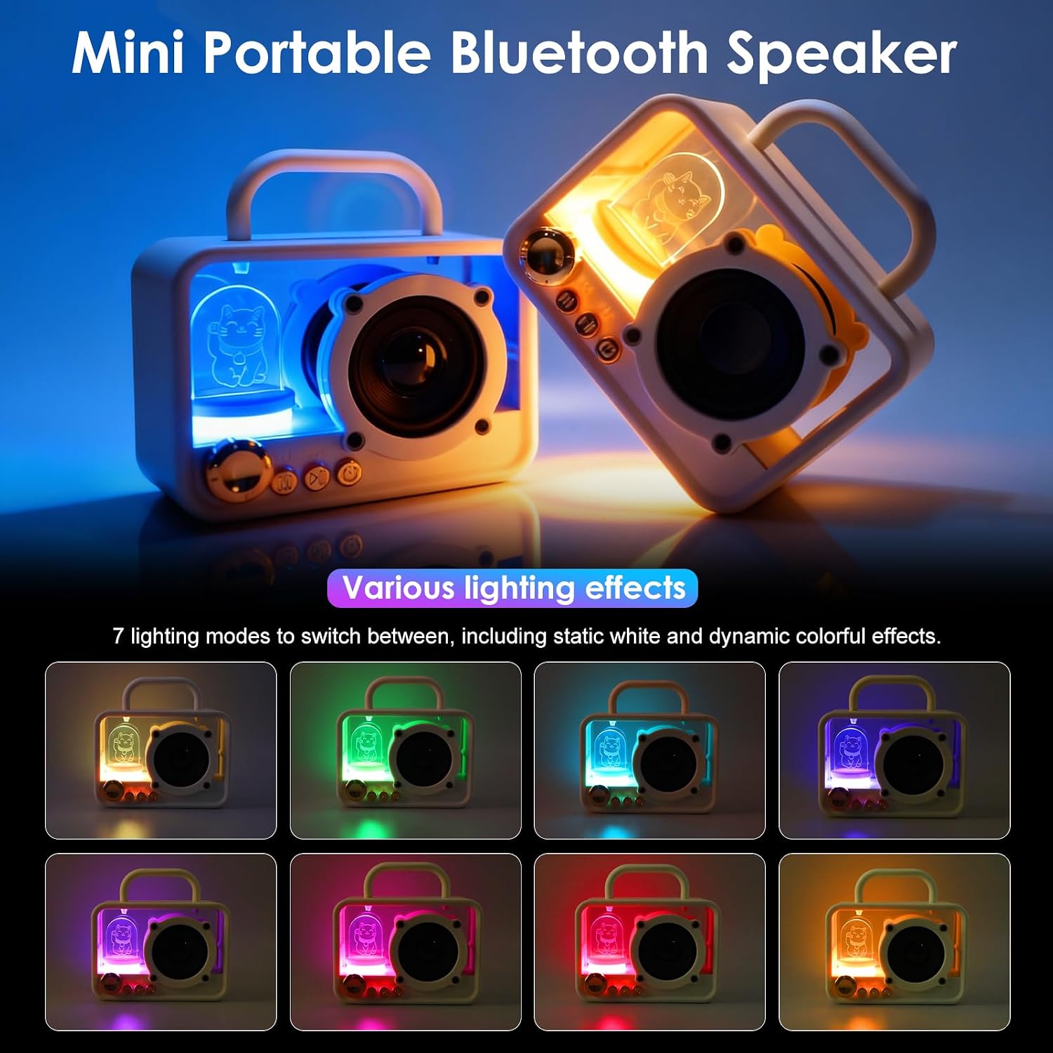 Thumbnail 2 de Ykall Tragbarer Mini Bluetooth-Lautsprecher mit RGB-Lichtern – kompakt, süßes Katzen-Design, 52-mm Passivwoofer, Bluetooth 5.3