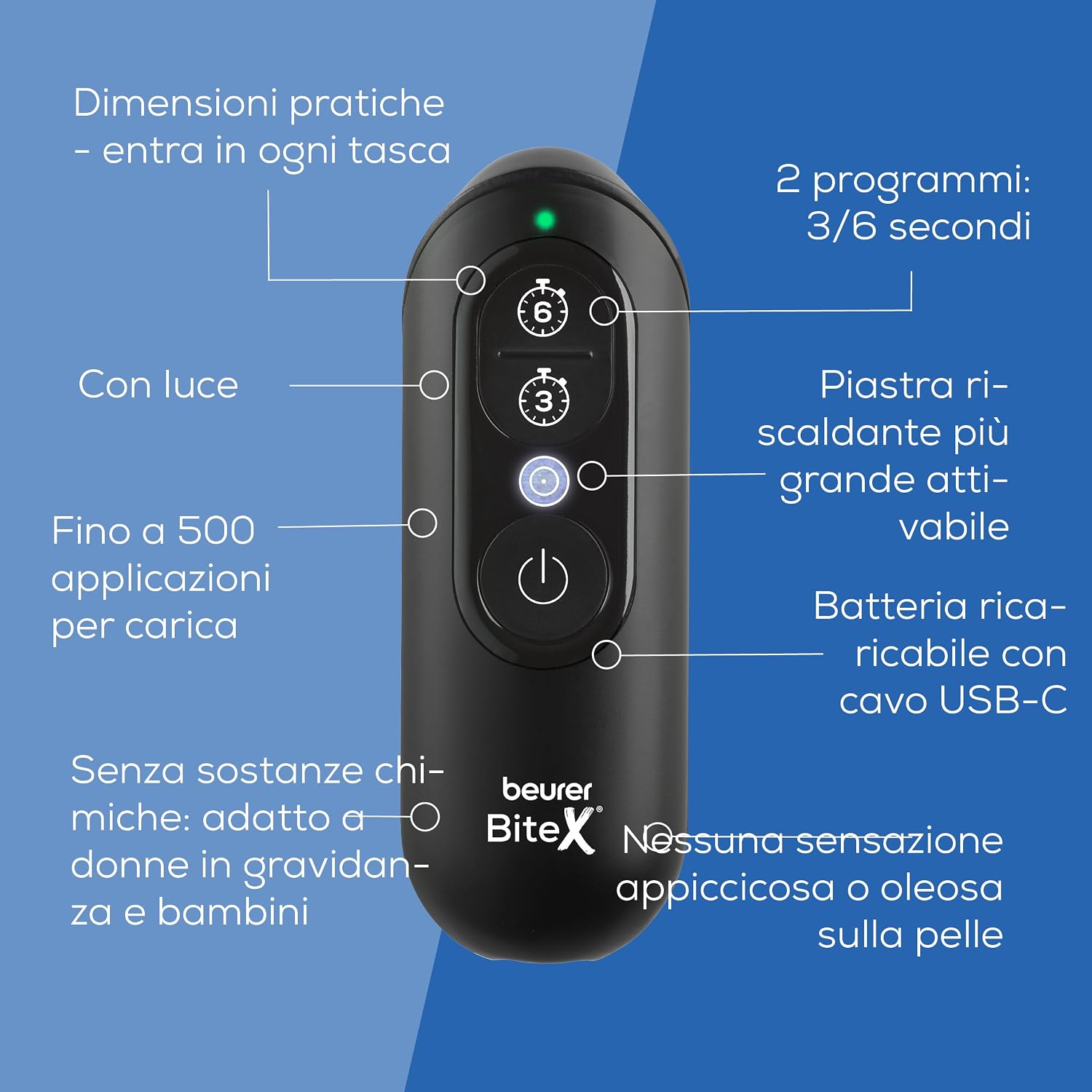 Thumbnail 6 de Beurer BiteX Max Dopopuntura: Dopopuntura termica con superficie riscaldante estesa, USB‑C e luce integrata