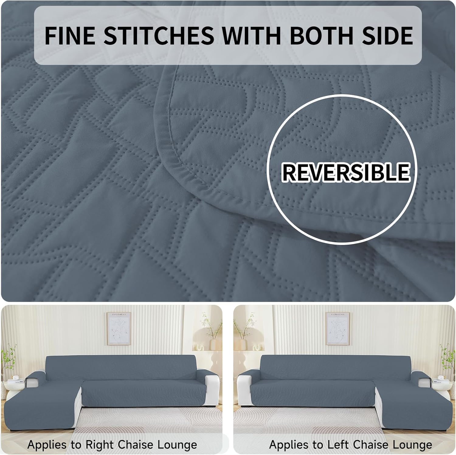 Thumbnail 5 de Housse de canapé d’angle 3 places Ystyle – protection imperméable, réversible et antidérapante (255 cm, bleu gris)