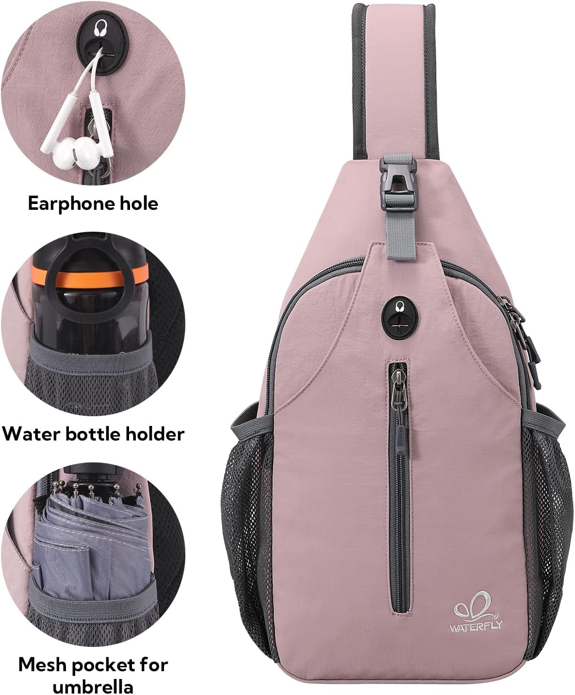 Thumbnail 3 de WATERFLY Crossbody Sling Backpack Sling Bag Travel Hiking Chest Bag (Pink)