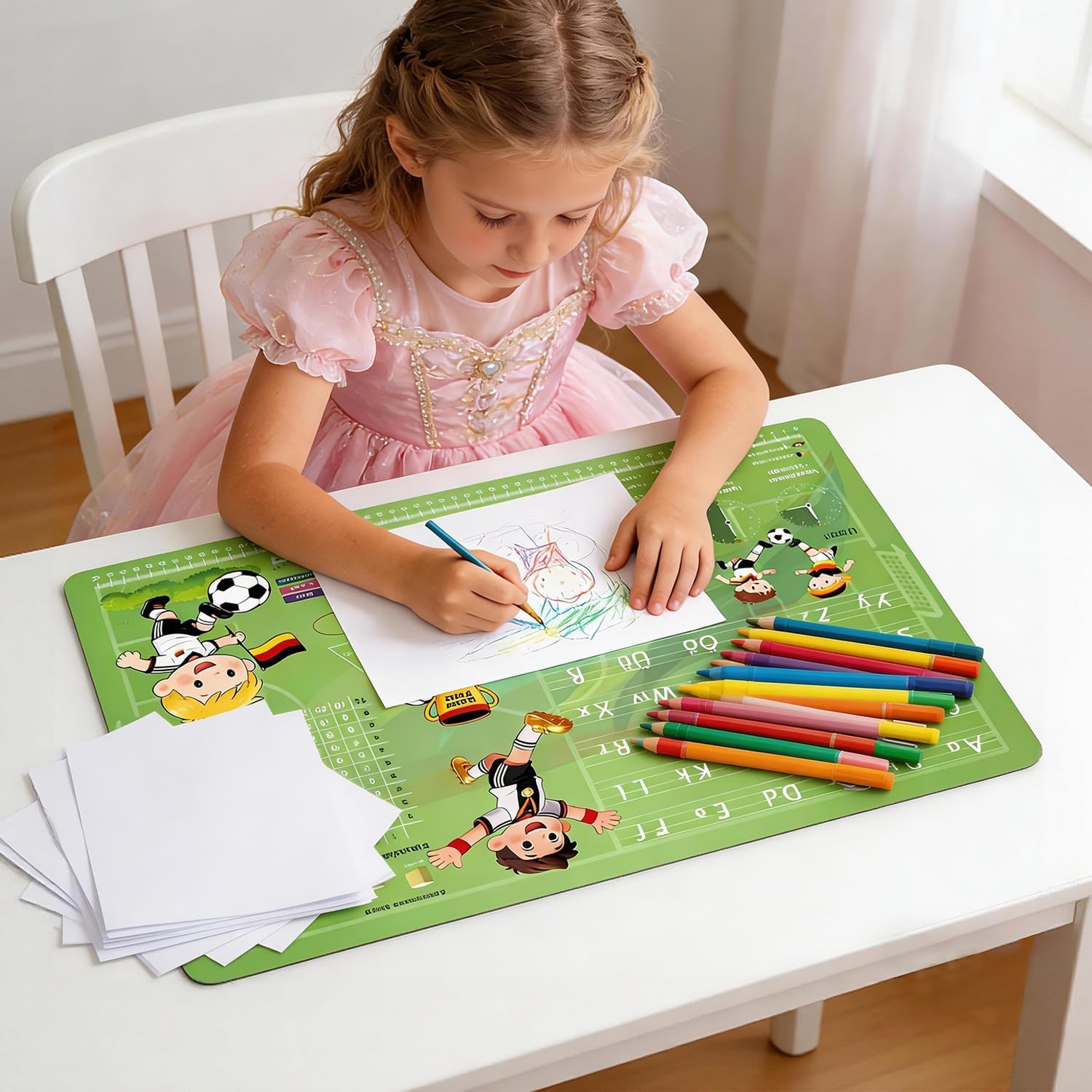 Detalle 2 de FONCOOD Schreibtischunterlage Kinder 60x40 cm – Deutsche Fußball-M Mannschaft Motiv, wasserabweisend, rutschfest