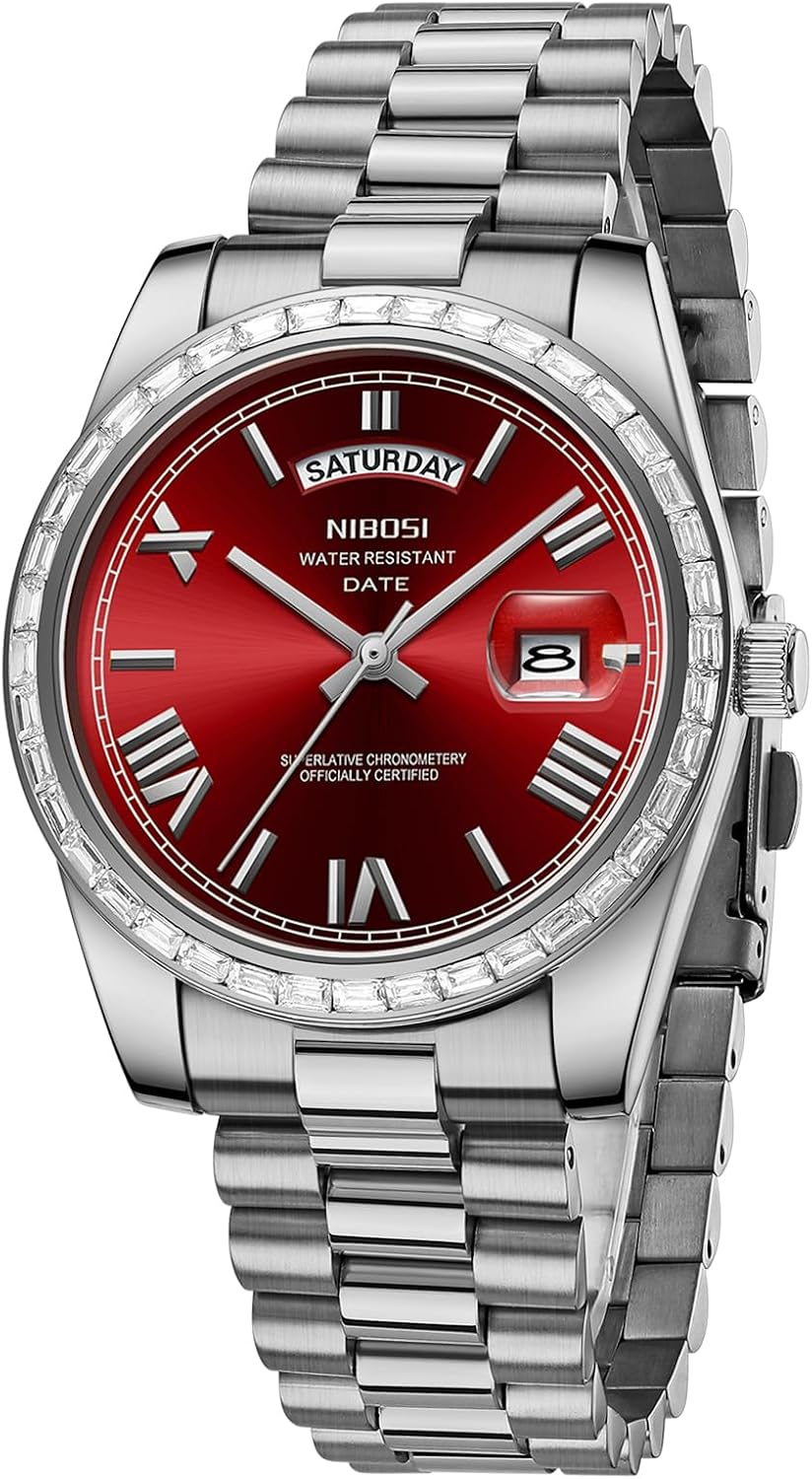 Thumbnail 6 de NIBOSI Herren Analog Quarz-Uhr mit Tages- und Datumsanzeige, Edelstahl & Diamantlünette