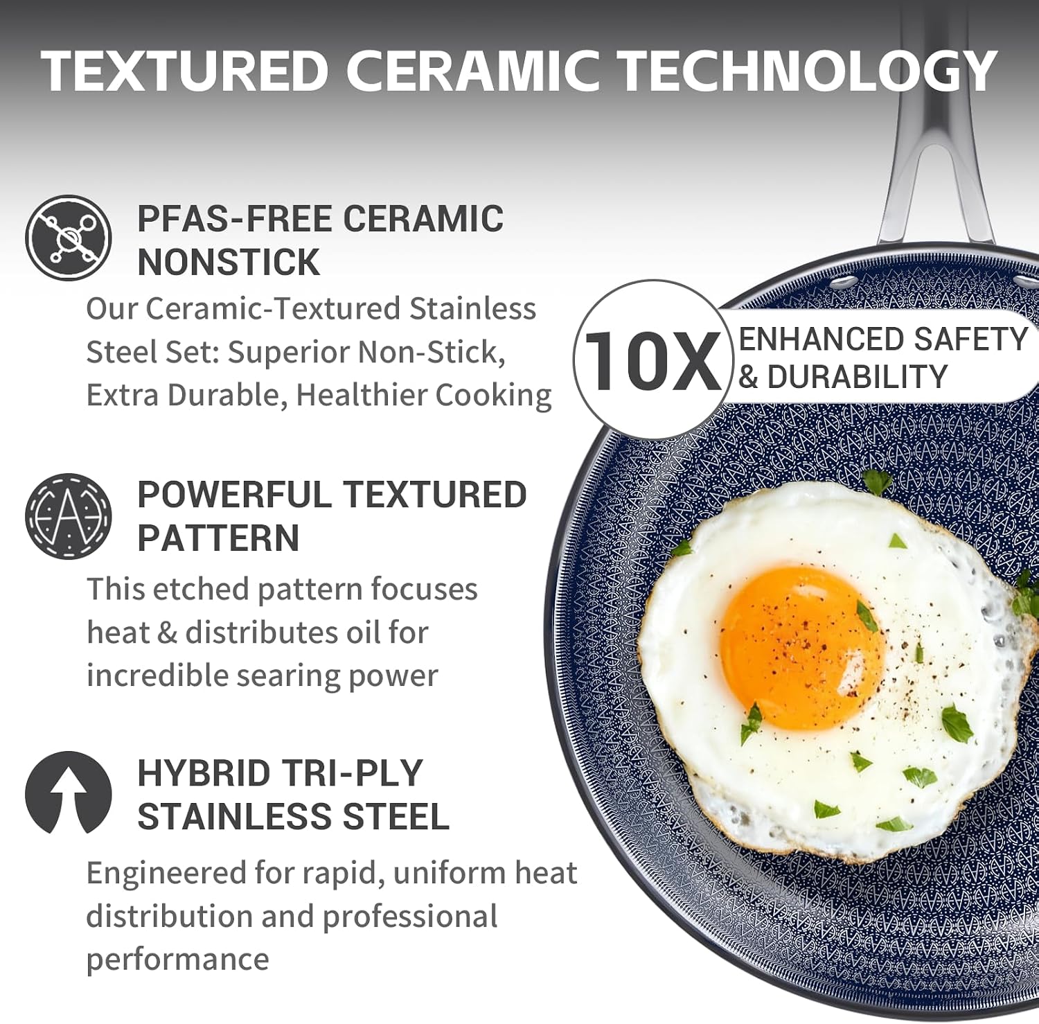 Detalle de Ammeloo Hybrid 17-Piece Tri-Ply Stainless Steel Cookware Set: Induction-Ready, Nonstick, and Dishwasher Safe