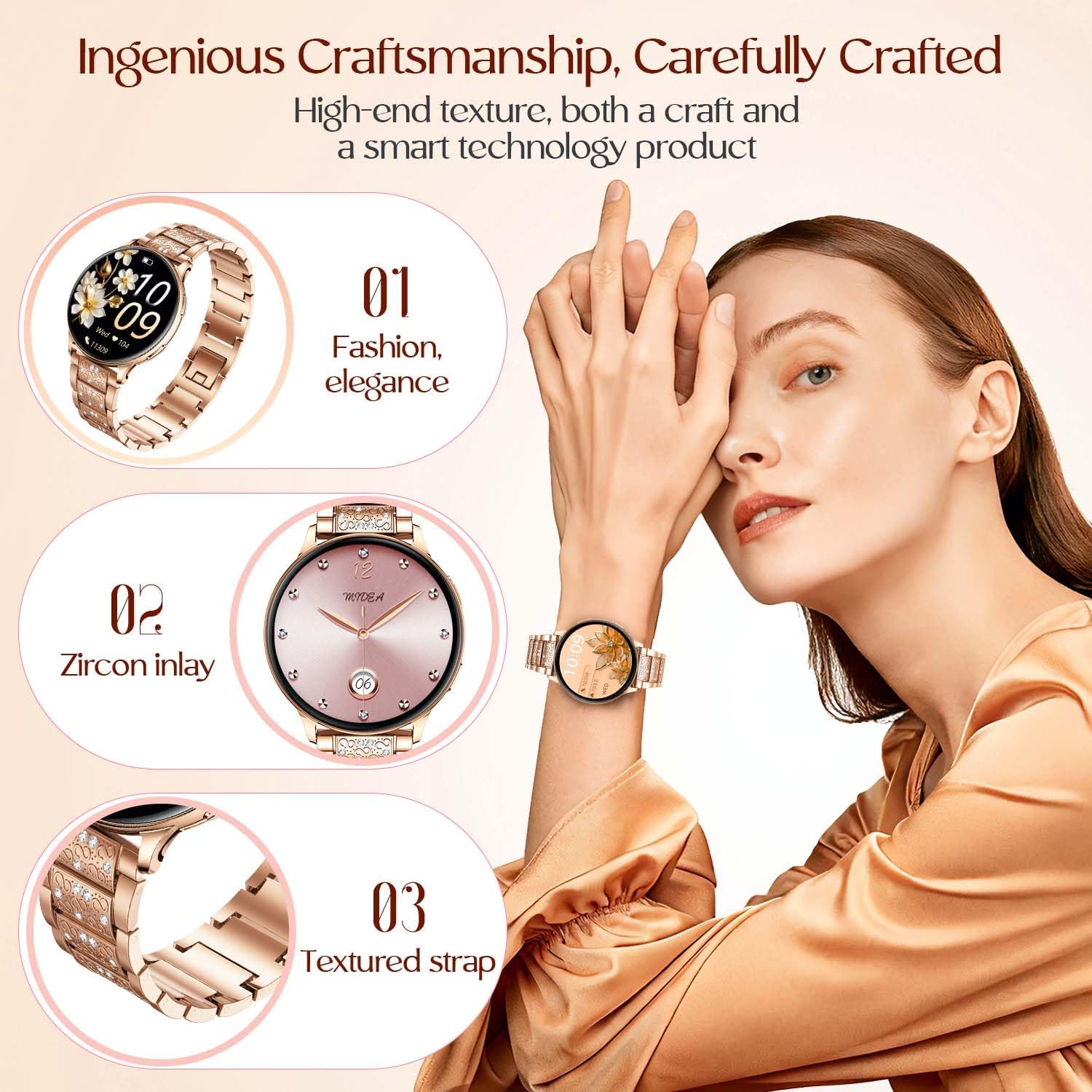 Thumbnail 1 de Montre Connectée Femme avec Appel Bluetooth 1,32" – Écran AMOLED, Suivi Santé et 100 Modes Sportifs