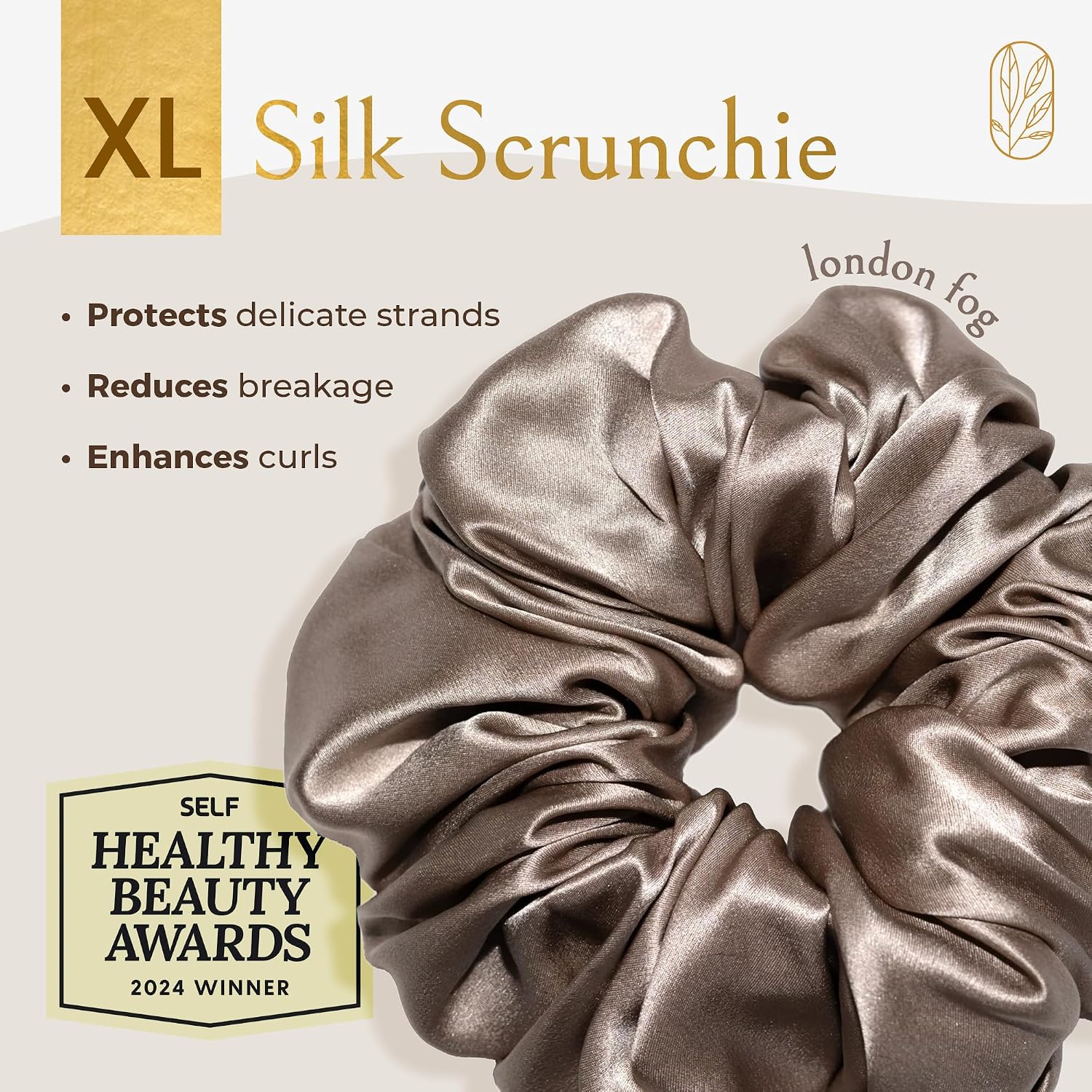 Detalle 2 de Curlfriend XL London Fog Silk Scrunchies for Women (Oversized Mulberry Silk Hair Ties)