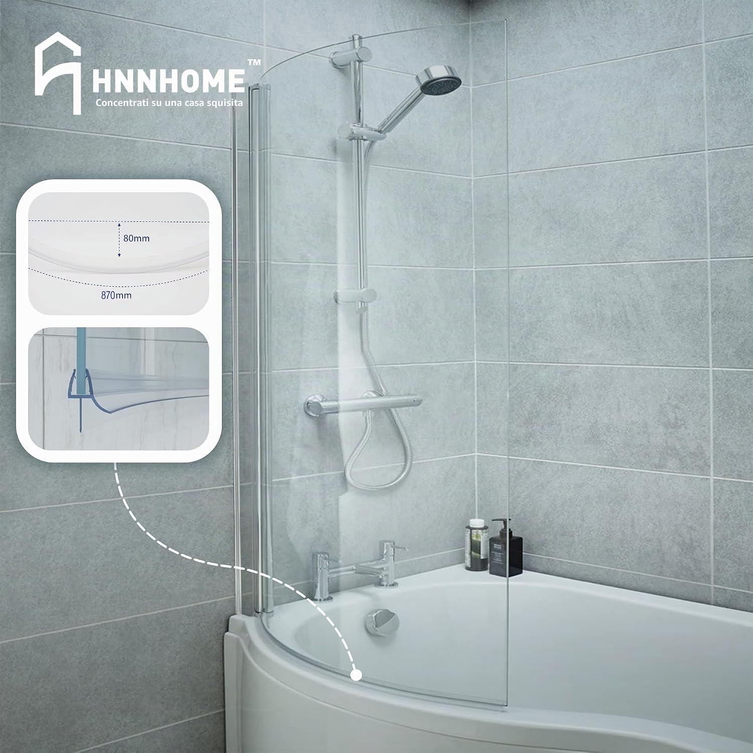 Thumbnail 6 de HNNHOME Striscia di tenuta in gomma pre-curvata, 870 mm, per vetro 4–6 mm (fino a 20 mm di distanza)