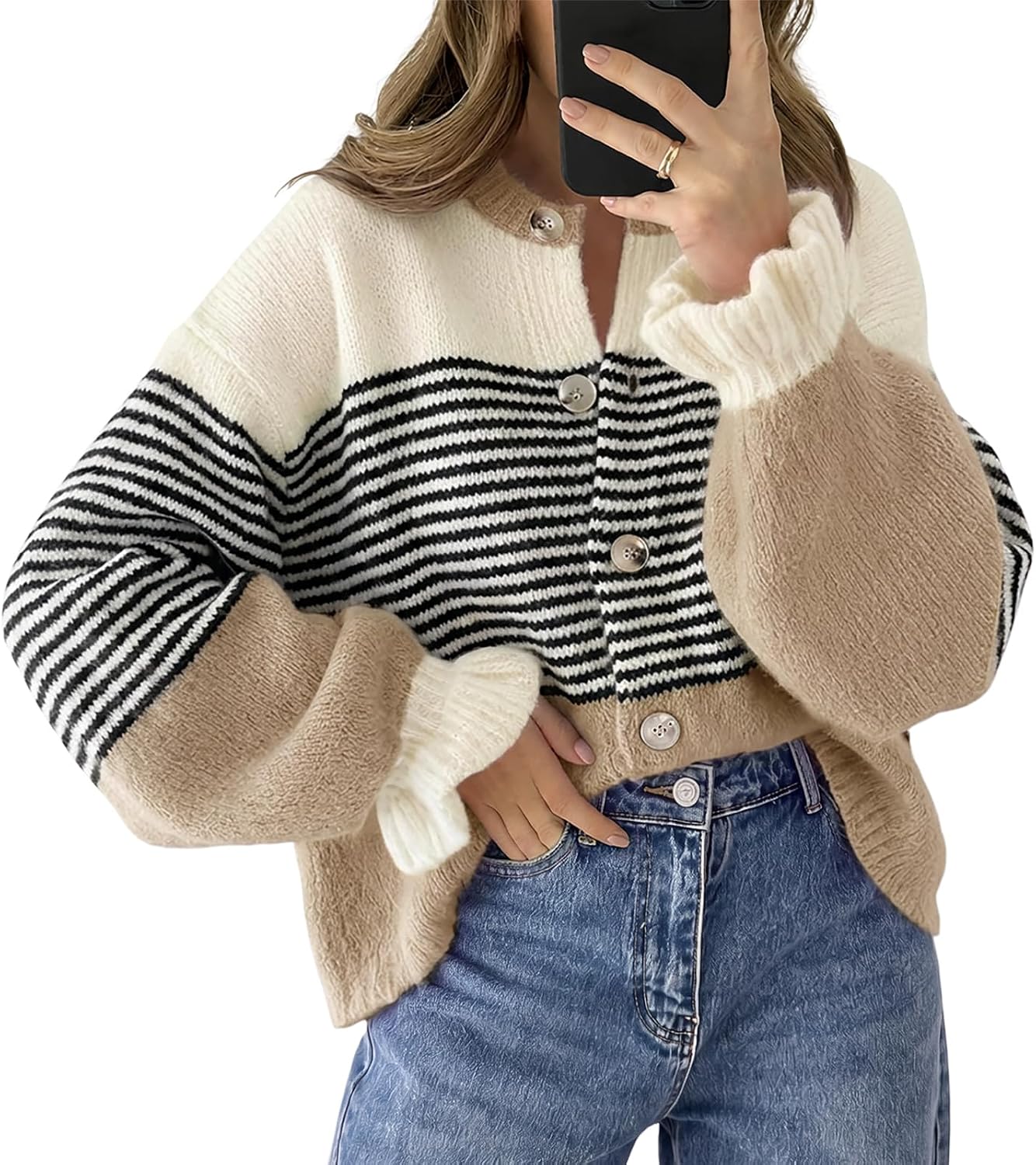 Detalle de Saodimallsu Women's Striped Cardigan