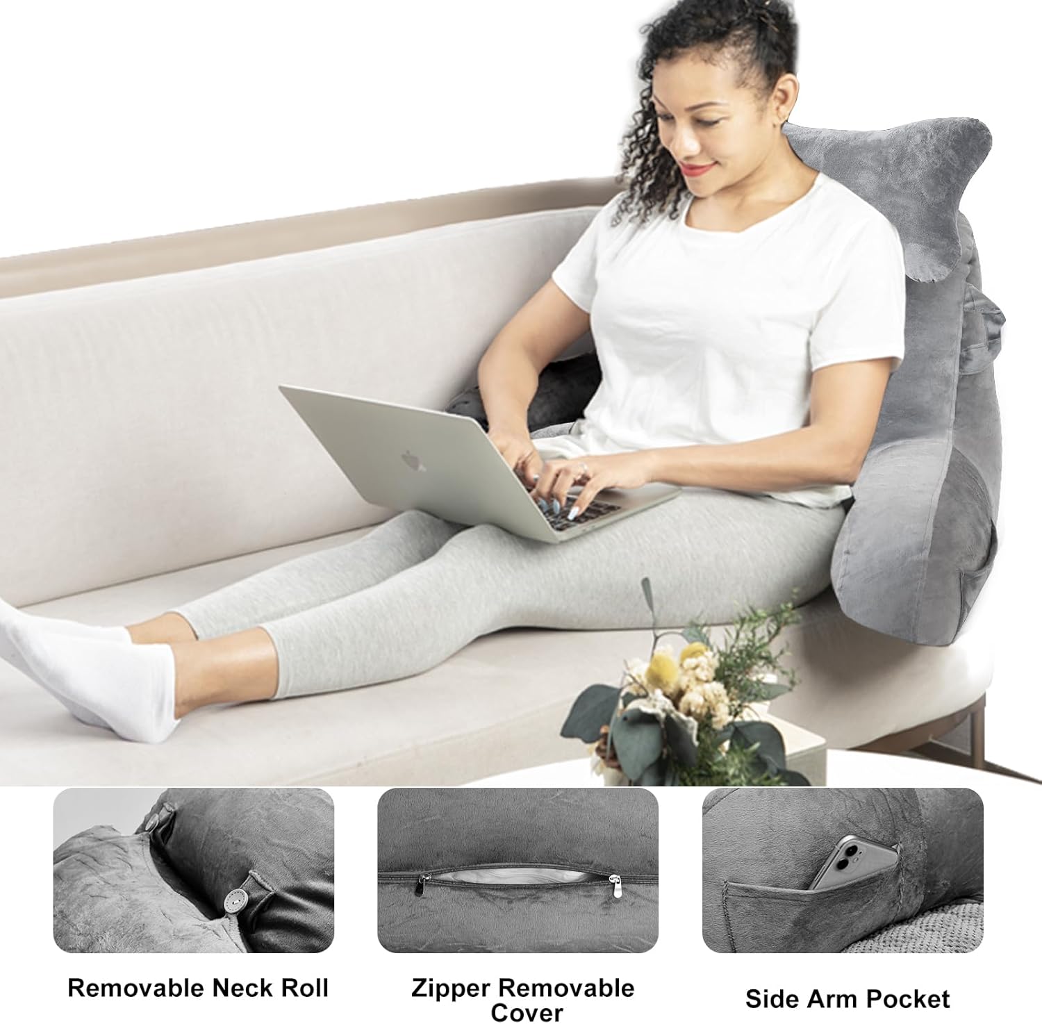Thumbnail 3 de SLIGUY Reading Pillow for Bed and Couch – Back Support with Pockets