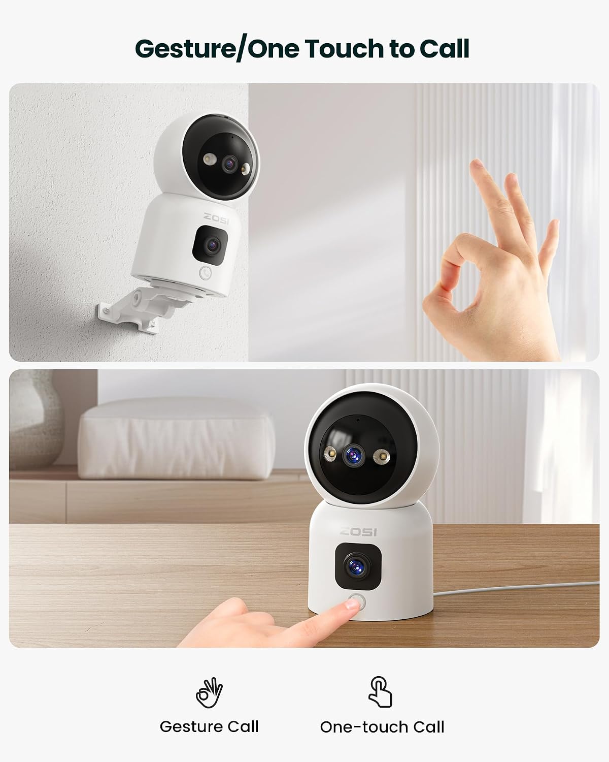 Detalle de ZOSI C528 2K Dual‑Lens Indoor Camera