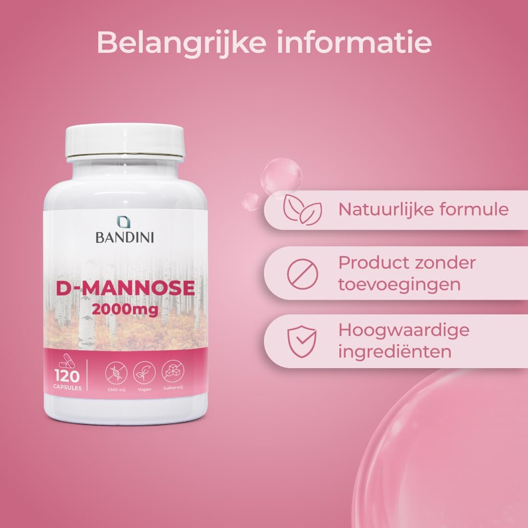 Detalle 2 de BANDINI D-mannose capsules, 2.000 mg per dagdosering, 120 stuks