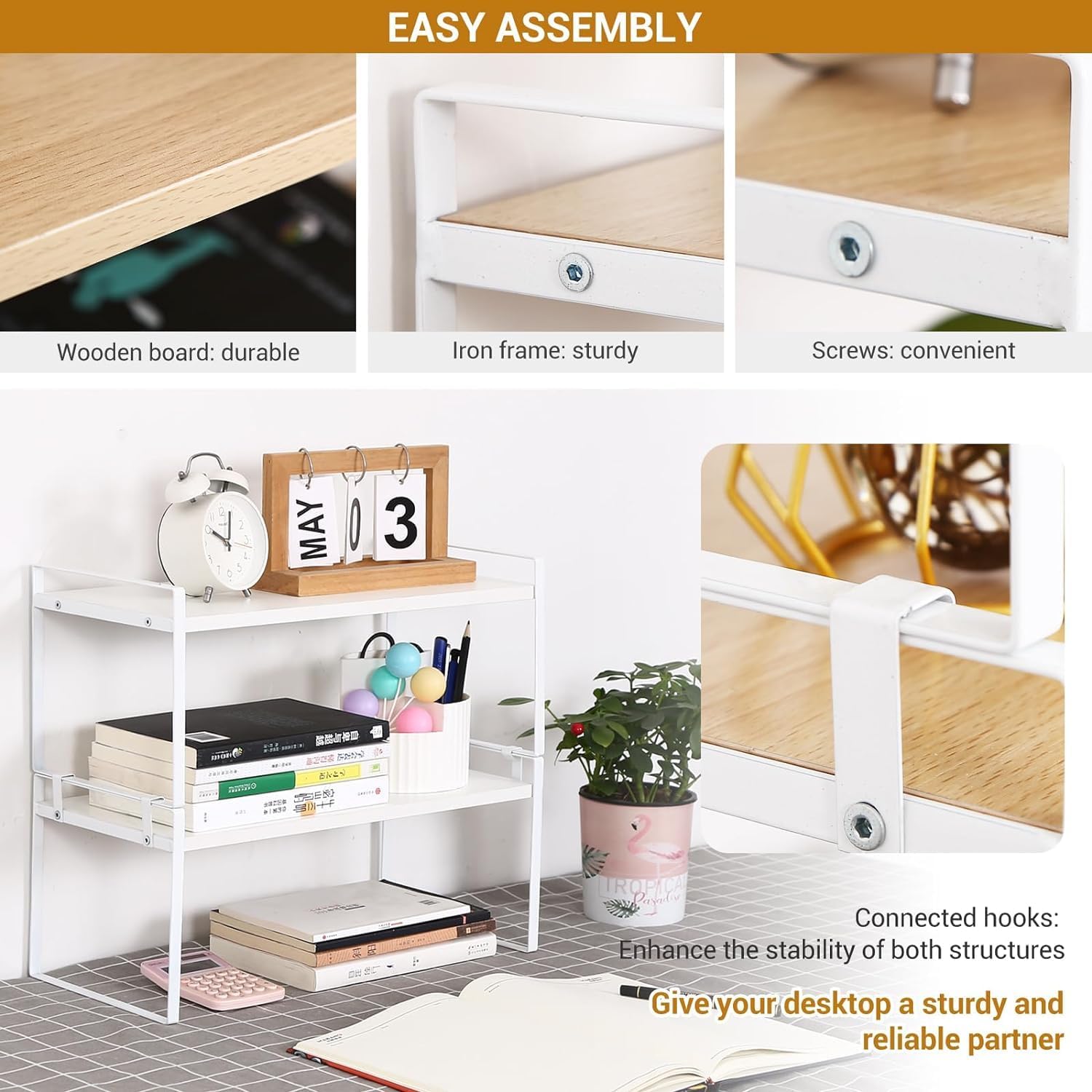 Detalle 2 de Holzschreibtischregal – Abnehmbares Regal-Set zur Organisation und Kabinendekoration