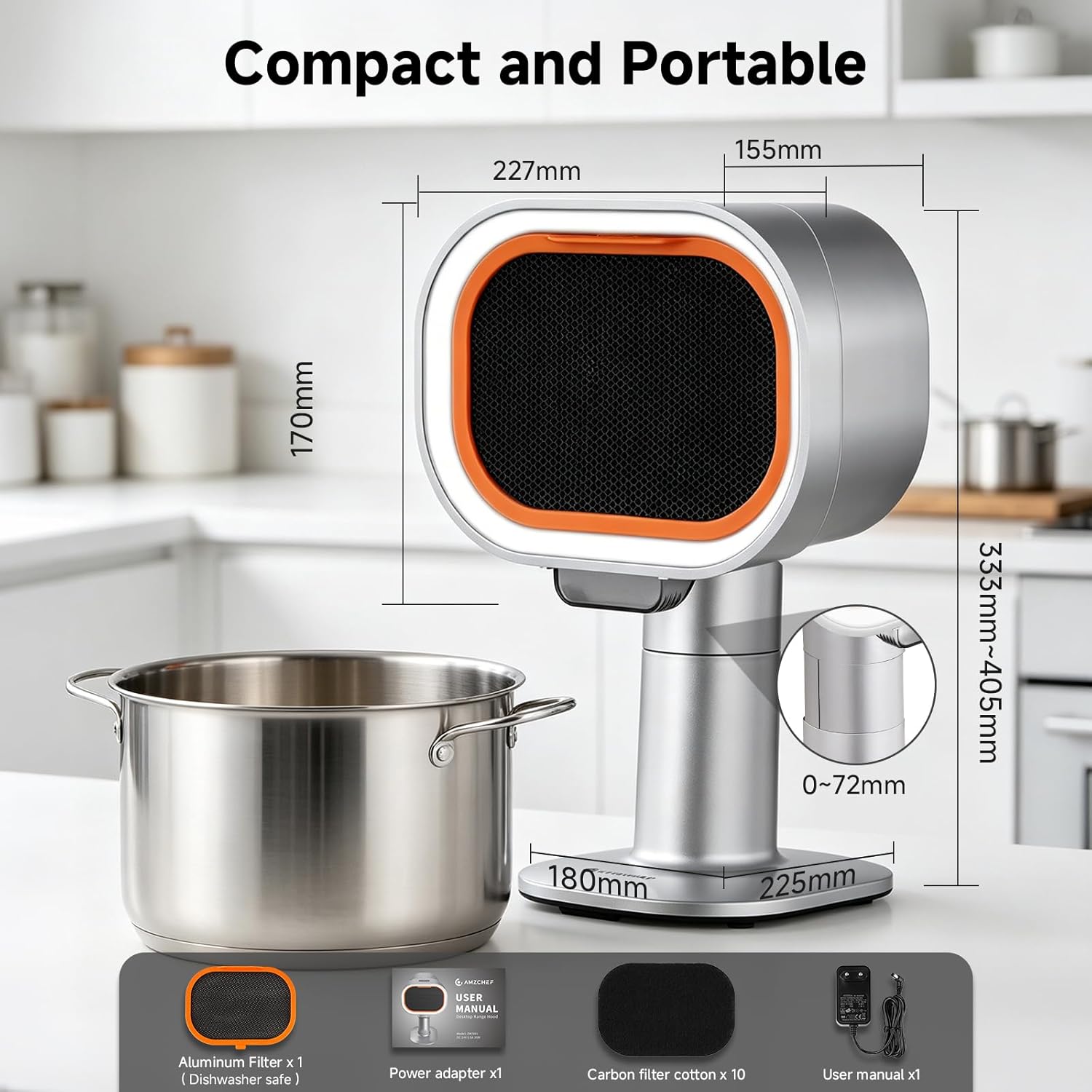 Detalle de AMZCHEF Portable Range Hood, 4-Speed Desktop Fan with Adjustable Height and 40° Tilt