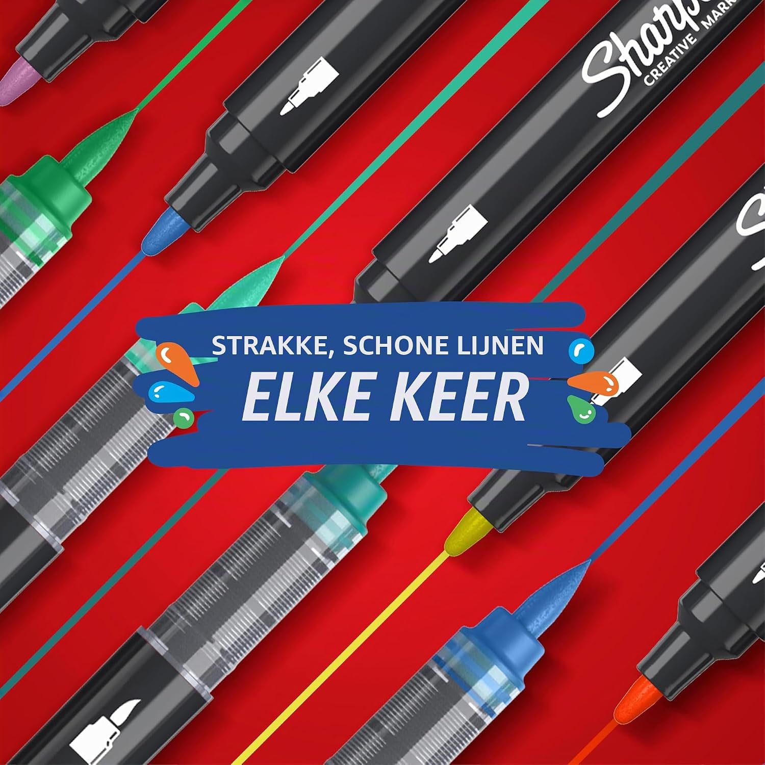Detalle 2 de Sharpie Creative Marker acrylverfmarkers met brushpunt, waterbasis, rood, 6 stuks